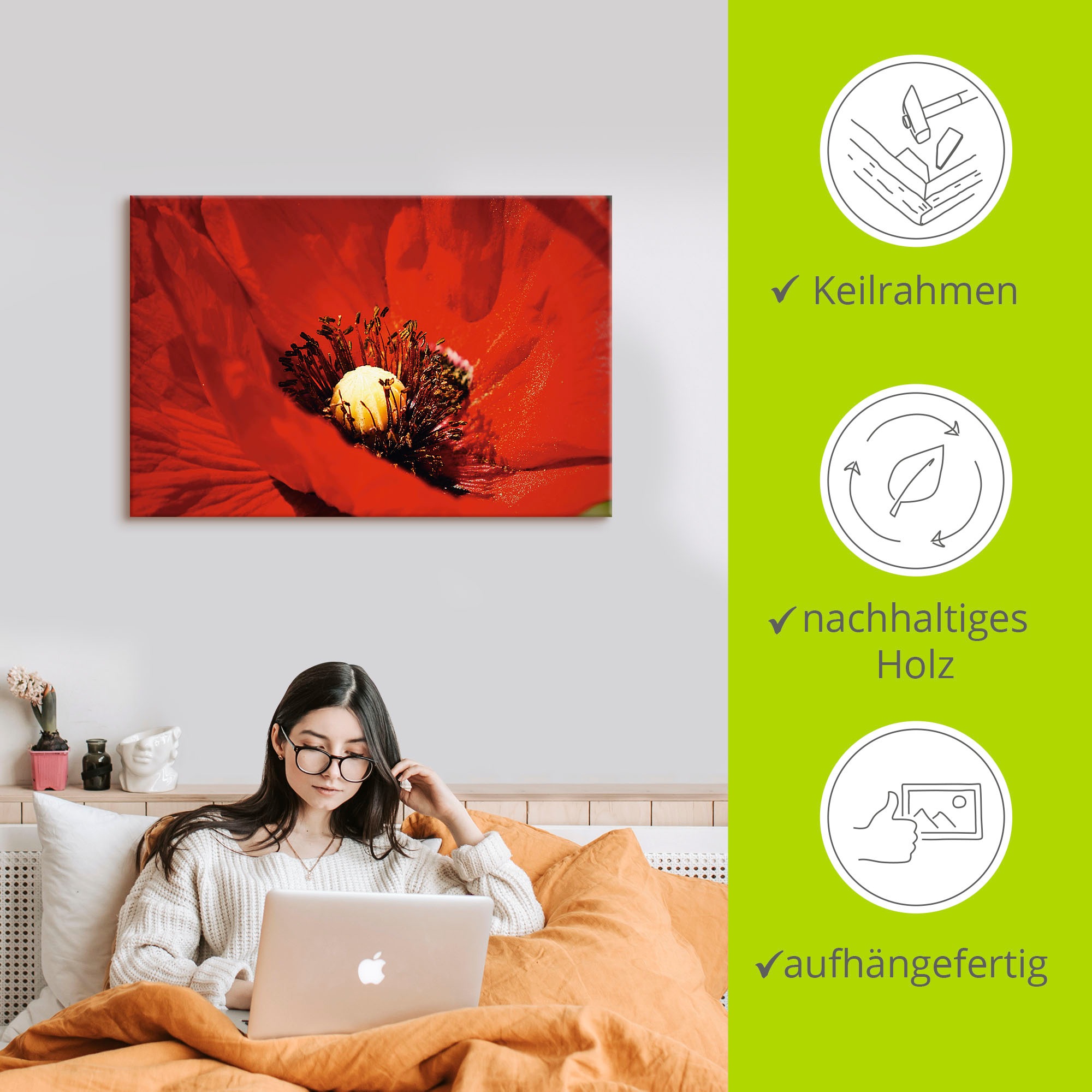 Artland Wandbild »Roter Mohn«, Blumen, (1 St.), als Alubild, Leinwandbild, Wandaufkleber oder Poster in versch. Größen