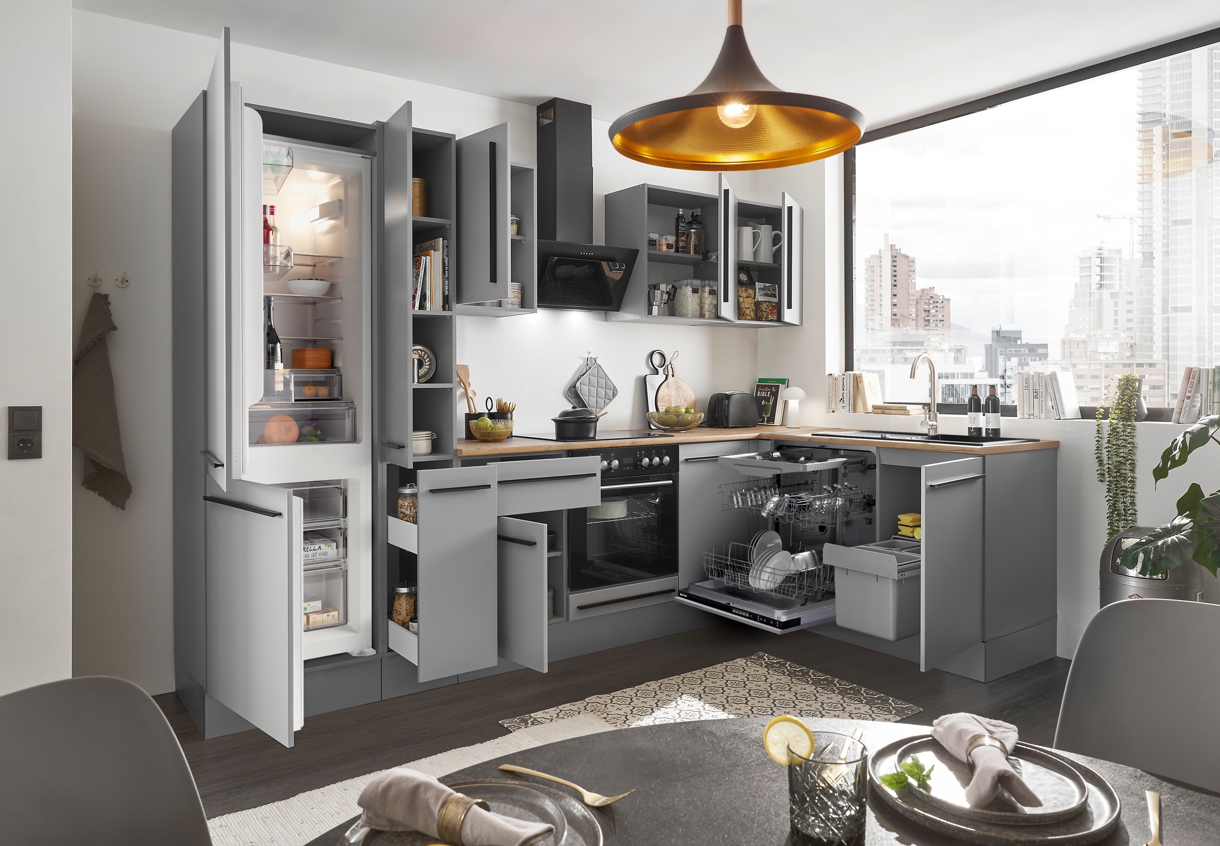 BASIC by Balculina Winkelküche »Denver, Küche BxHxT 310/115 x 211 x 60«, Breite 310 cm, wahlweise mit E-Geräten und Induktion