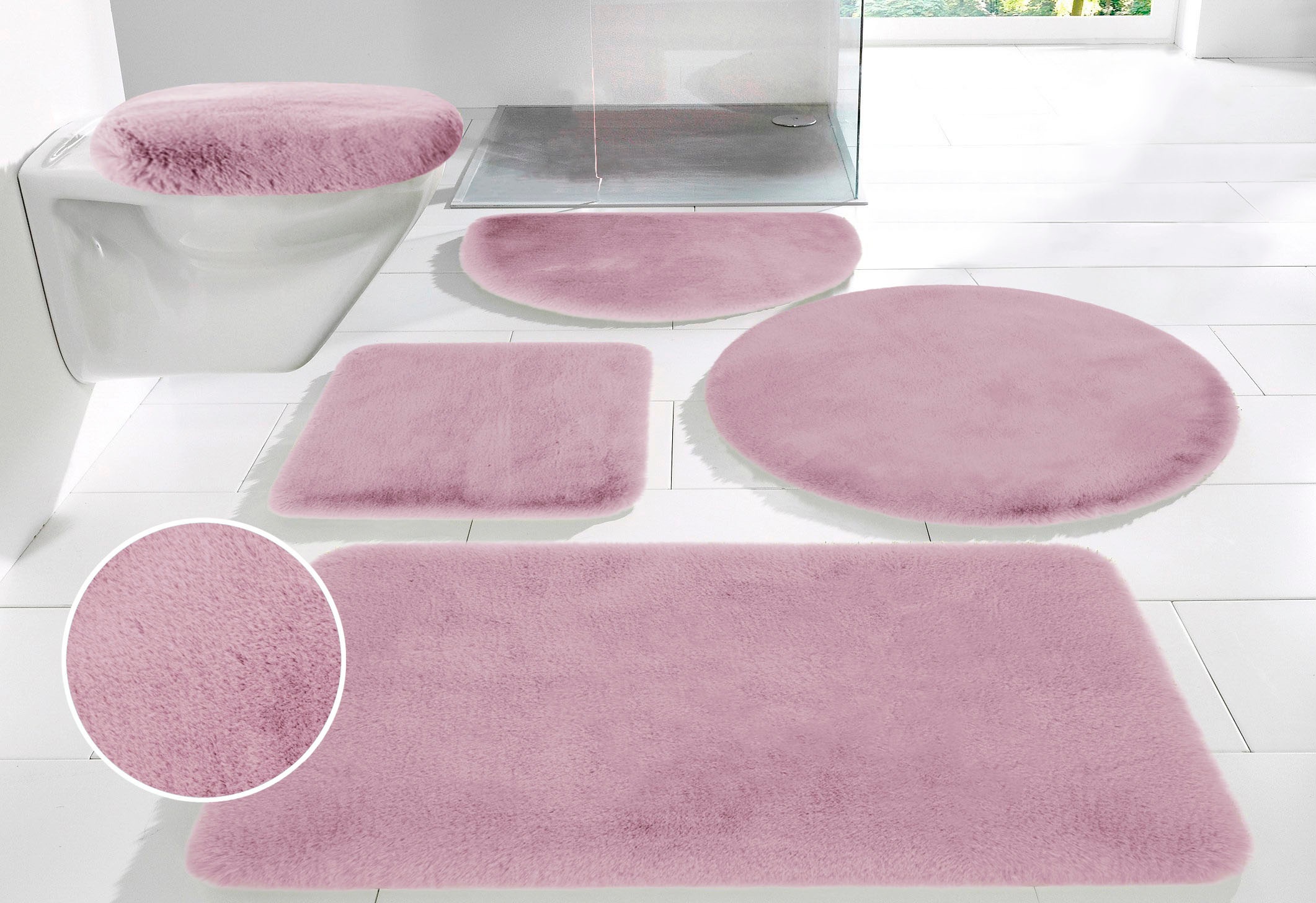 my home Badematte »Rabbit Badematten, Badvorleger, Badezimmer Teppich«, rutschhemmend beschichtet, strapazierfähig-fußbodenheizungsgeeignet-schnell trocknend, Kaninchenfell-Haptik, Badteppich, rechteckig, rund & als 3-tlg. Set