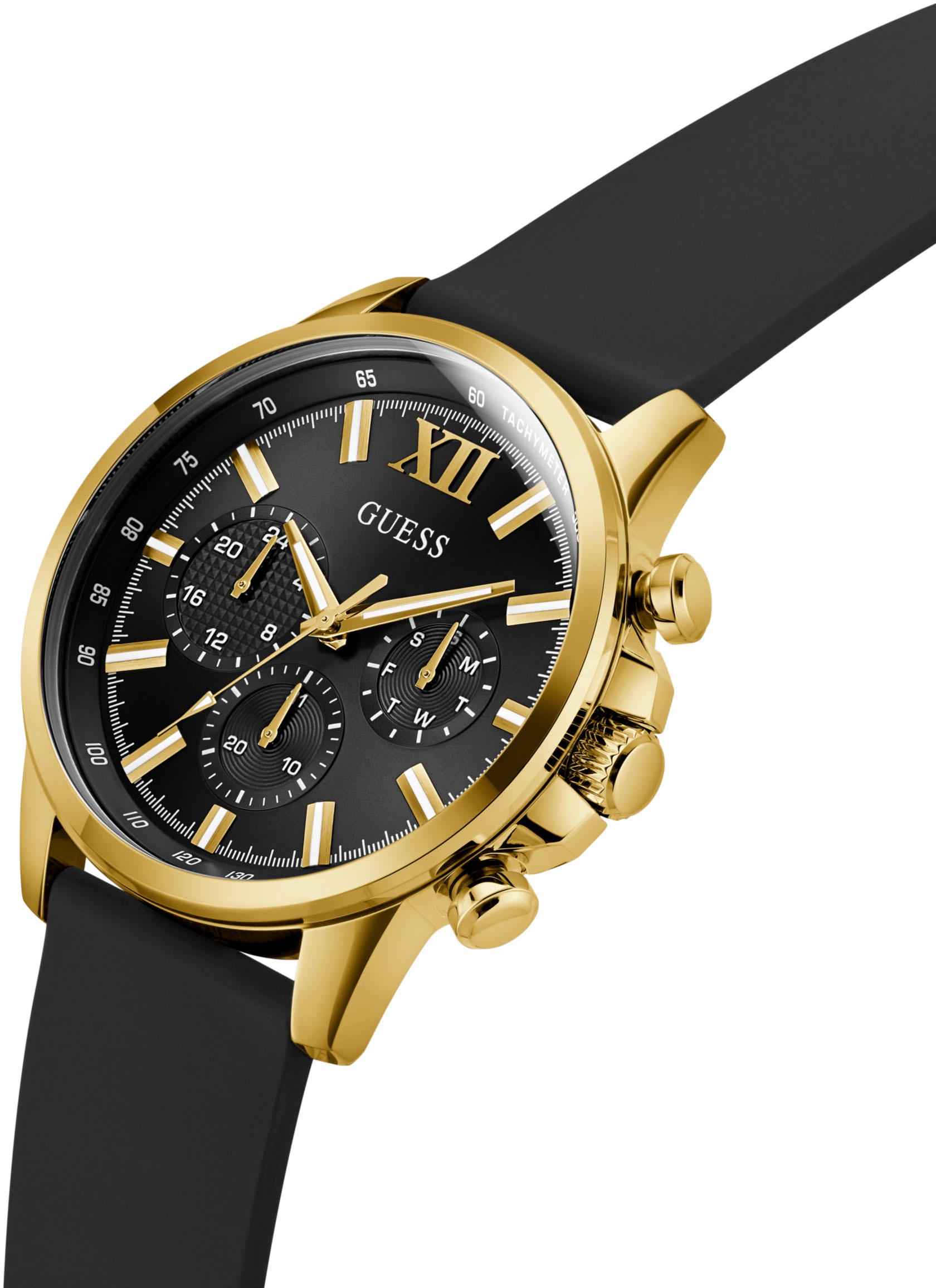 Guess Multifunktionsuhr »WALKER«, Quarzuhr, Armbanduhr, Herrenuhr, Datum, Wochentag, Silikonarmband