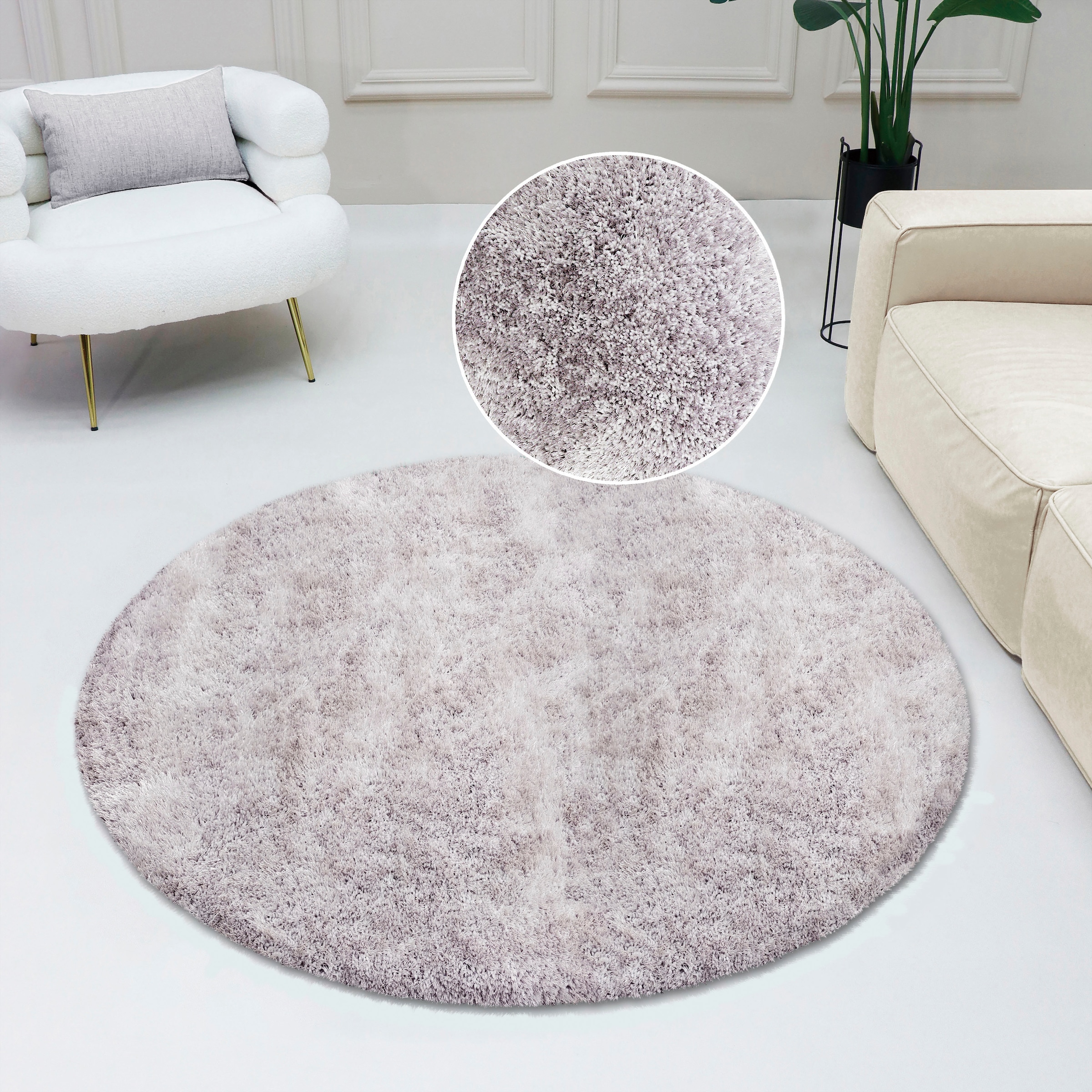 Bruno Banani Hochflor-Teppich »Dana Teppich, Kundenliebling«, rund, 30 mm Höhe, unifarben, Mikrofaser Teppiche, Wohnzimmer, Schlafzimmer, Esszimmer