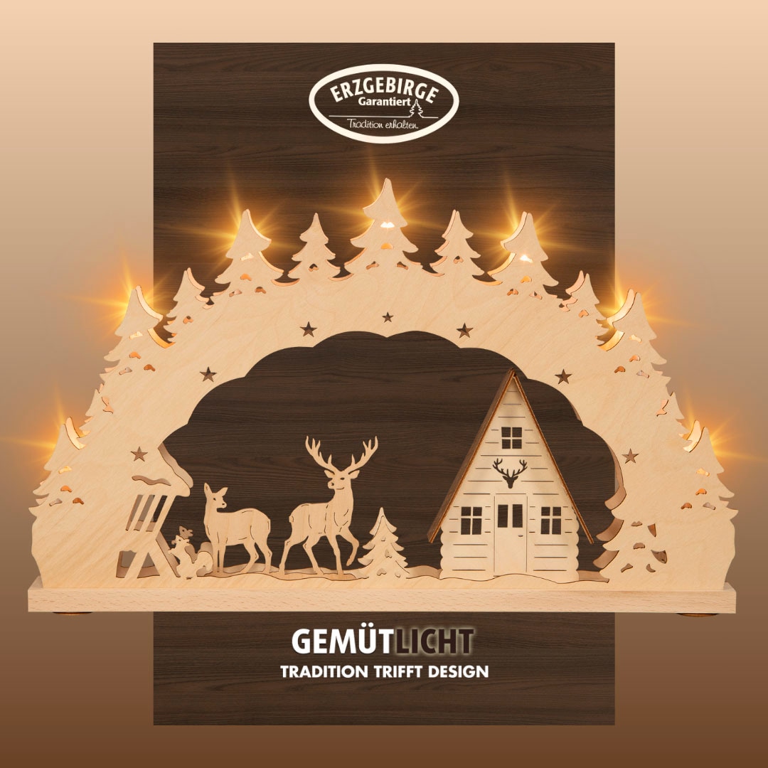 Weigla Schwibbogen »Waldhaus, Lichterbogen aus Holz, NATUR-BRAUN, Made in G günstig online kaufen