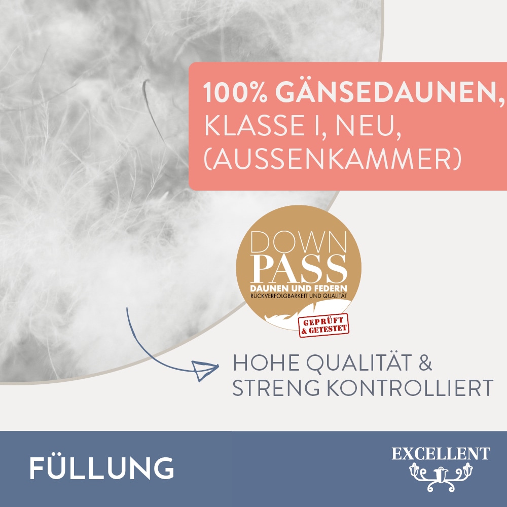 Excellent 3-Kammer-Kopfkissen »Davos«, (1 St.), mit 100% Gänsedaunen in den Außenkammern gefüllt