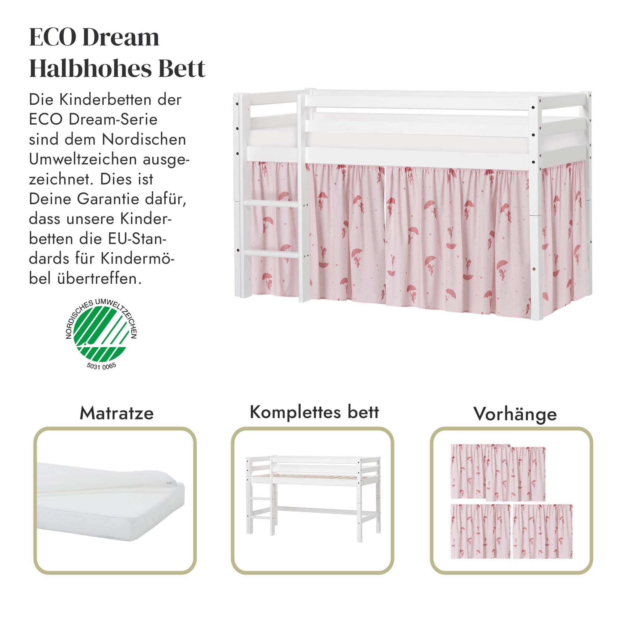 Hoppekids Spielbett »ECO Dream, Hochbett, teilbar in 2 Einzelbetten«, Massivholz, wahlweise in 2 Größen und 4 Farben, Matratze wählbar