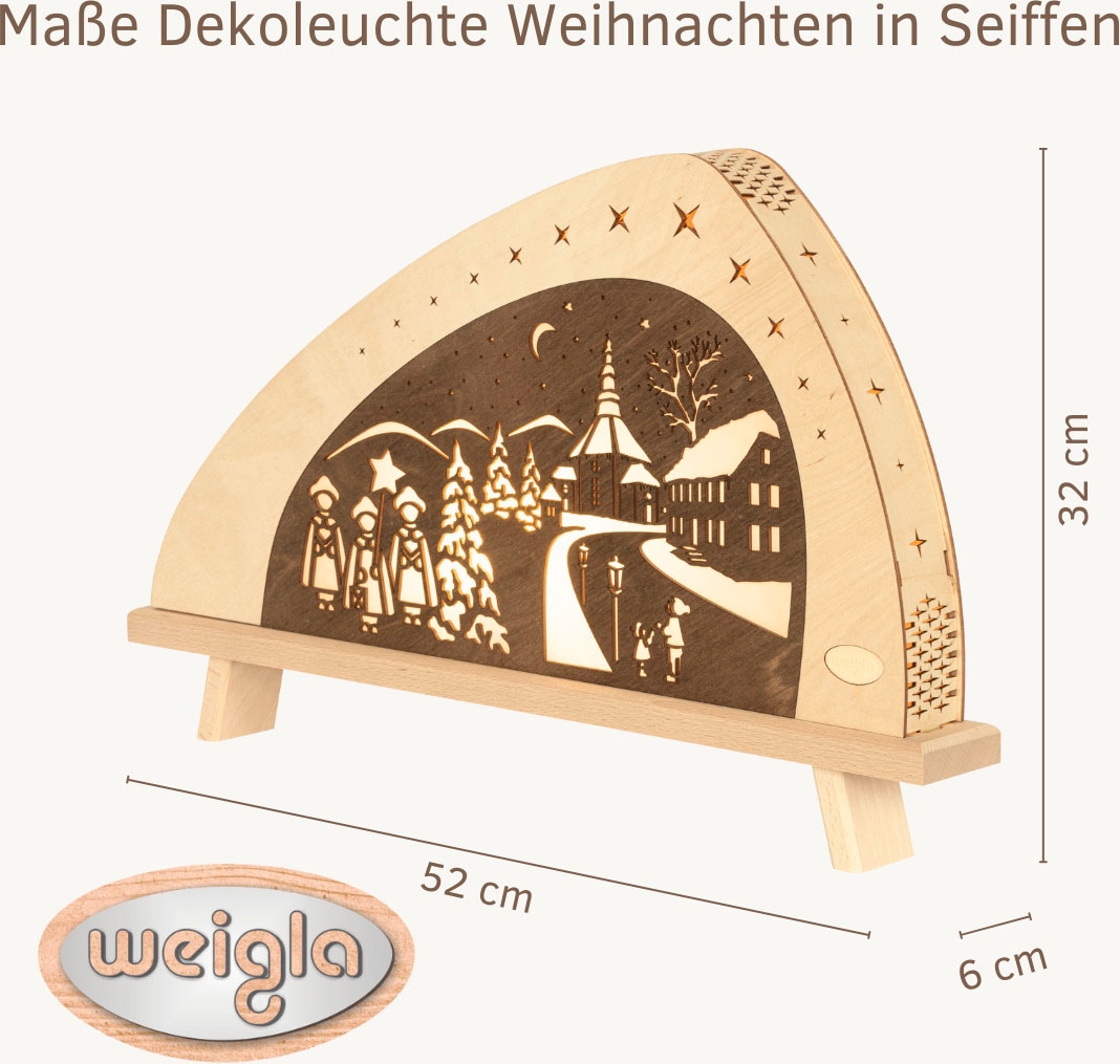 Weigla LED Lichterbogen »Weihnachten in Seiffen, asymmetrische Holz Dekolampe, Made in Germany« 1 Stk. Erzgebirge garantiert,Weihnachtsdeko Innen, Weihnachtsbeleuchtung