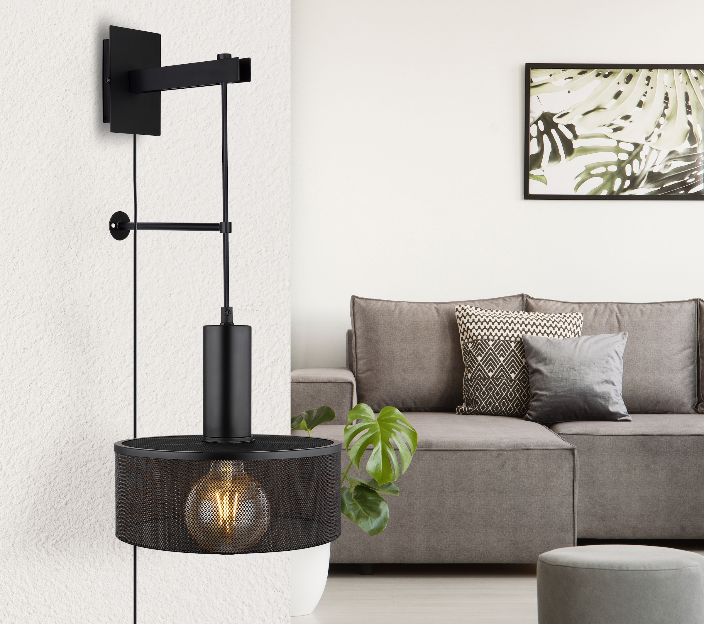 GLOBO LIGHTING Wandleuchte »JEDD«, Leuchtmittel E27 | ohne Leuchtmittel, Wandlampe/Metallgeflecht/schwarz/Wohnzimmer/Flur/inkl. Anschlusskabel