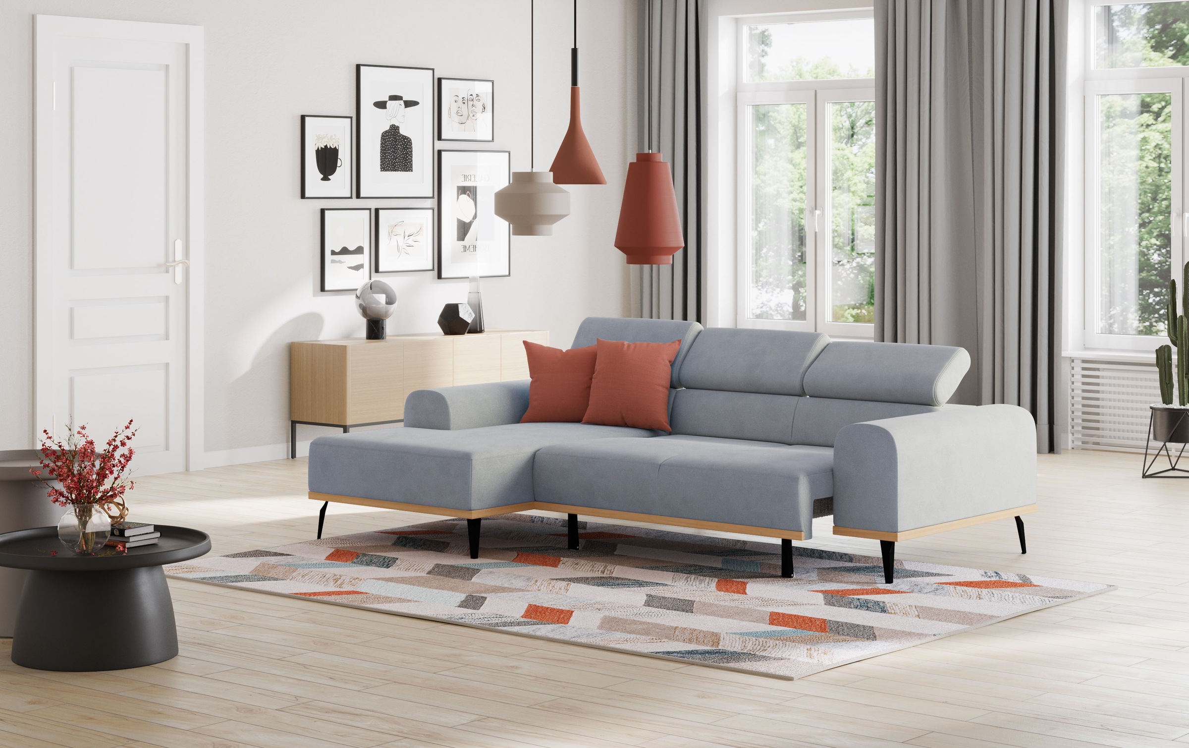Places of Style Ecksofa »Carlo L-Form«, mit Kopfteilverstellung & Holz-Rahmenoptik, optional Relaxfunktion