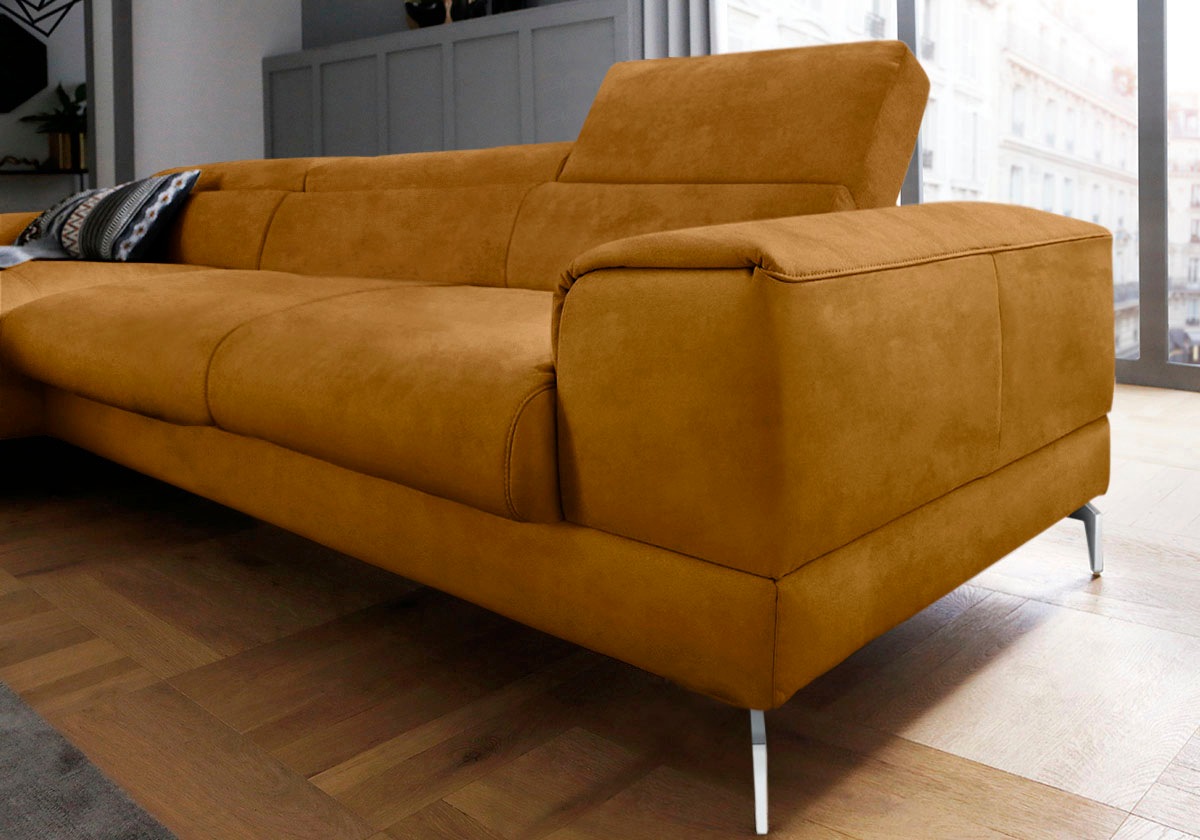 W.SCHILLIG Ecksofa »piedroo, Designsofa mit tollem Sitzkomfort, elegant und bequem, L-Form«, Kopfteilverstellung, wahlweise mit Sitztiefenverstellung, Breite 343cm