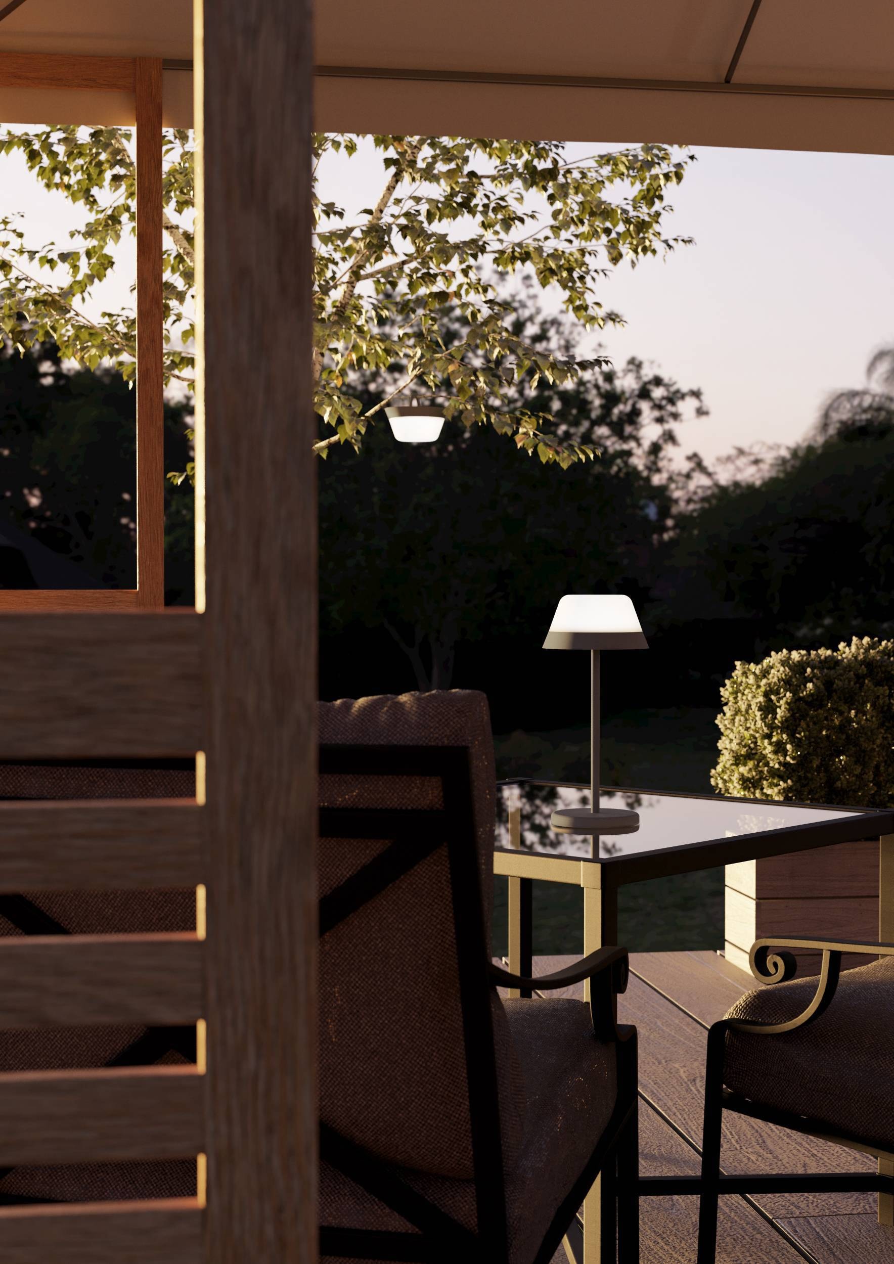 EGLO Tischleuchte »Meggiano Tischlampe, kabellos, aufhängbarer Lampenschirm, IP54, Lampe« LED-Modul 1 Stk. RGB | Warmweiß Tischleuchte - H32 x Ø15 cm - grau - 1X1,5W;1X0,8W inkl.