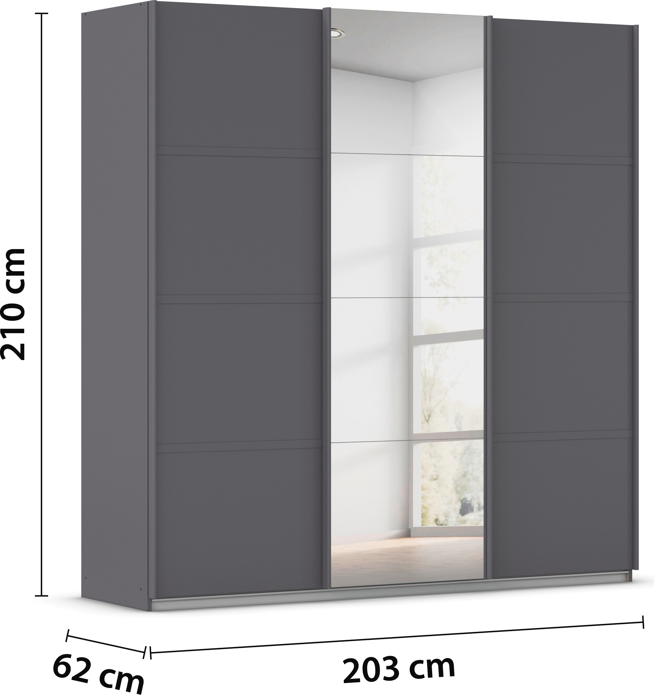 rauch Kleiderschrank »Schwebetürenschrank Garderobe Schrank TOP ANGEBOT Avola«, (in 3 verschiedenen Ausstattungen BASIC/CLASSIC/PREMIUM inkl. Spiegel), mit eleganten Zierleisten in Chrom, Schwarz oder Weiß MADE IN GERMANY