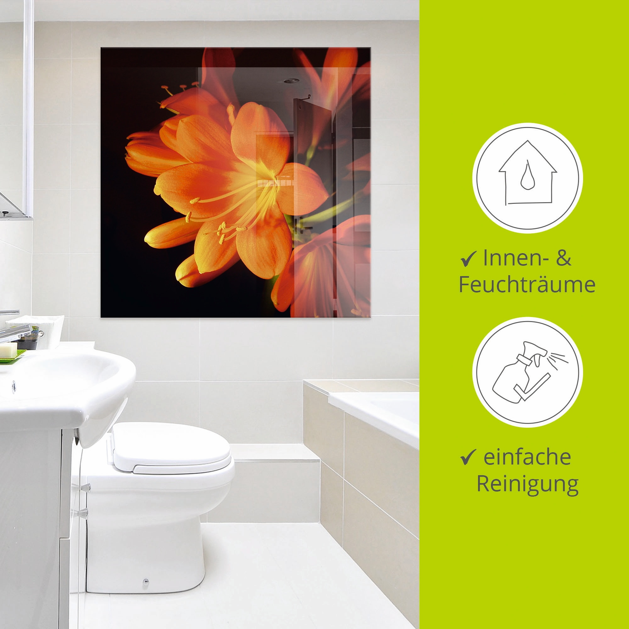 Artland Glasbild »Clivie in leuchtendem Orange«, Blumen, (1 St.), in verschiedenen Größen