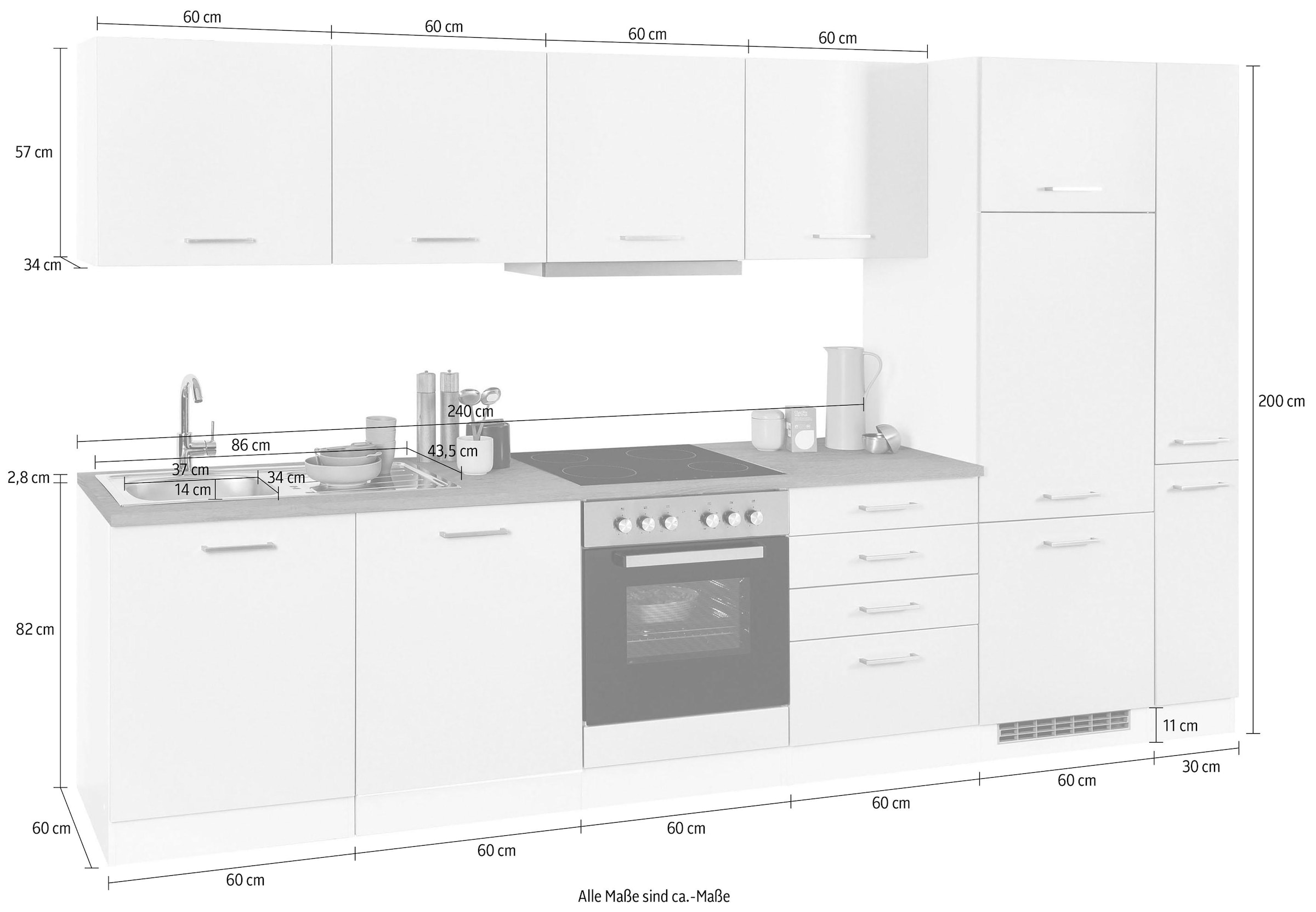 KOCHSTATION Küchenzeile »KS-Visby«, mit E-Geräten, Breite 330 cm für Kühlschrank