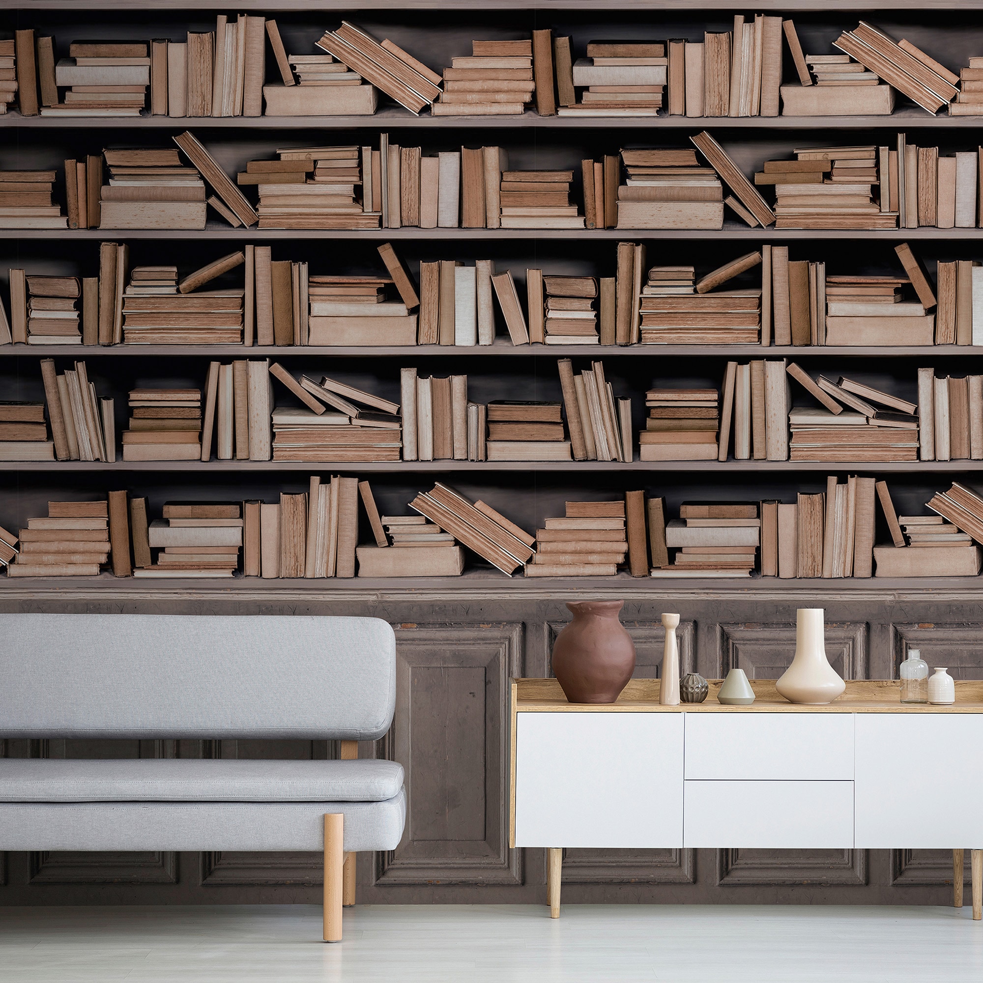 Bodenmeister Fototapete »3d Effekt Bücherregal hell«