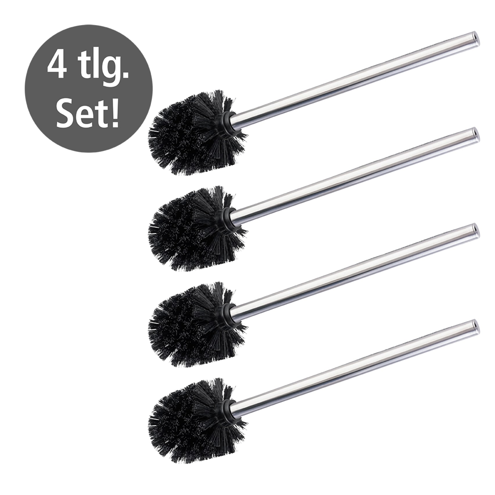 WENKO WC-Reinigungsbürste Set 4 Stk. aus Edelstahl | Kunststoff WC-Bürste mit Edelstahlstiel und Kunststoffborsten, Ø 8 cm