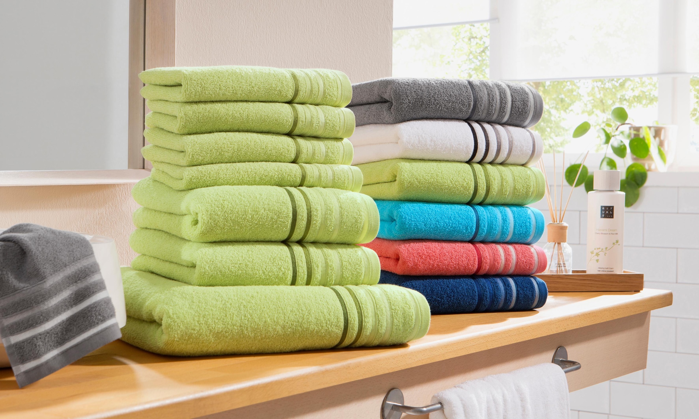 my home Handtuch Set aus online 100% tlg., 7 mehrfarbiger mit kaufen Set, Handtuchset Streifenbordüre, »Niki«, Walkfrottee, Baumwolle