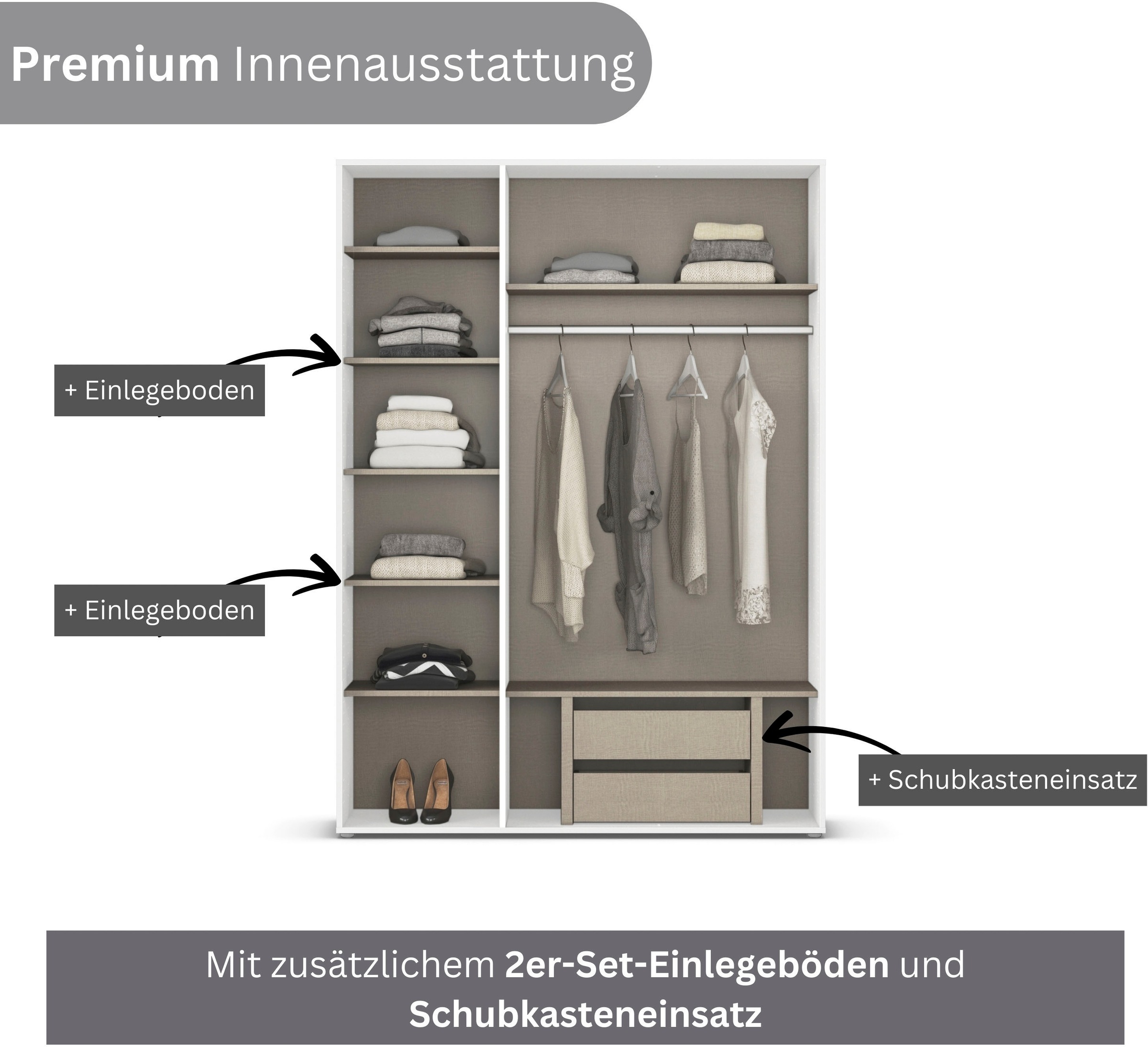 rauch Drehtürenschrank »Kleiderschrank Schrank Garderobe Wäscheschrank NAGATA mit Spiegel«, (in 3 verschiedenen Ausstattungen BASIC/CLASSIC/PREMIUM), und modernen Stangengriffen in Graumetallic TOPSELLER MADE IN GERMANY