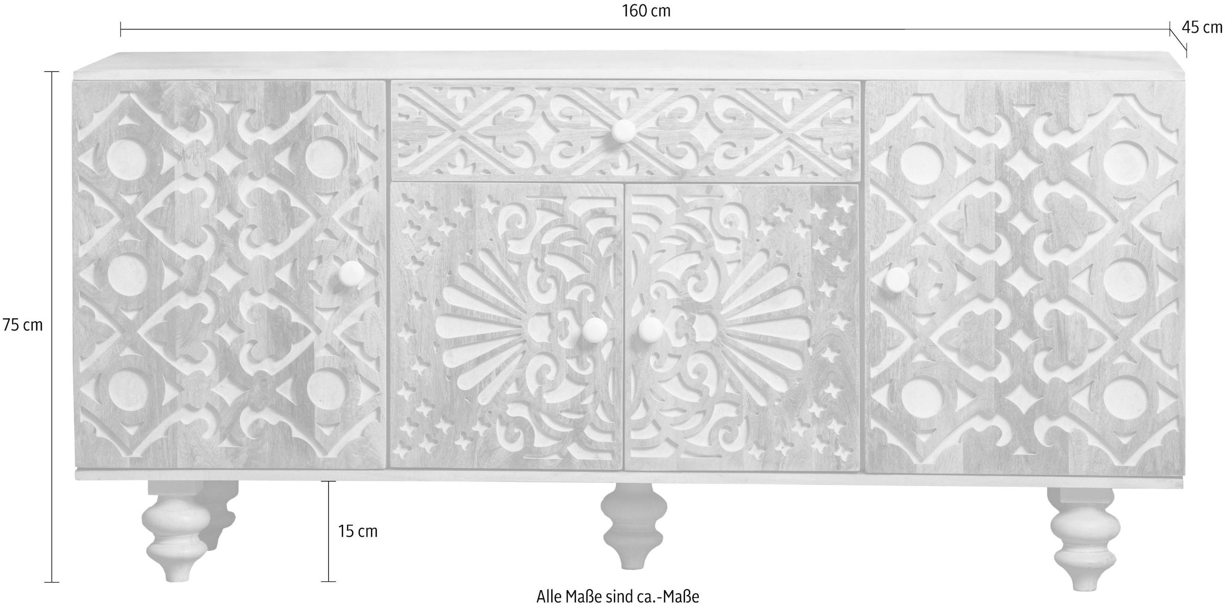 Home affaire Sideboard »Spring«, aus massivem Mangoholz mit dekorativen Schnitzereien, Breite 160 cm