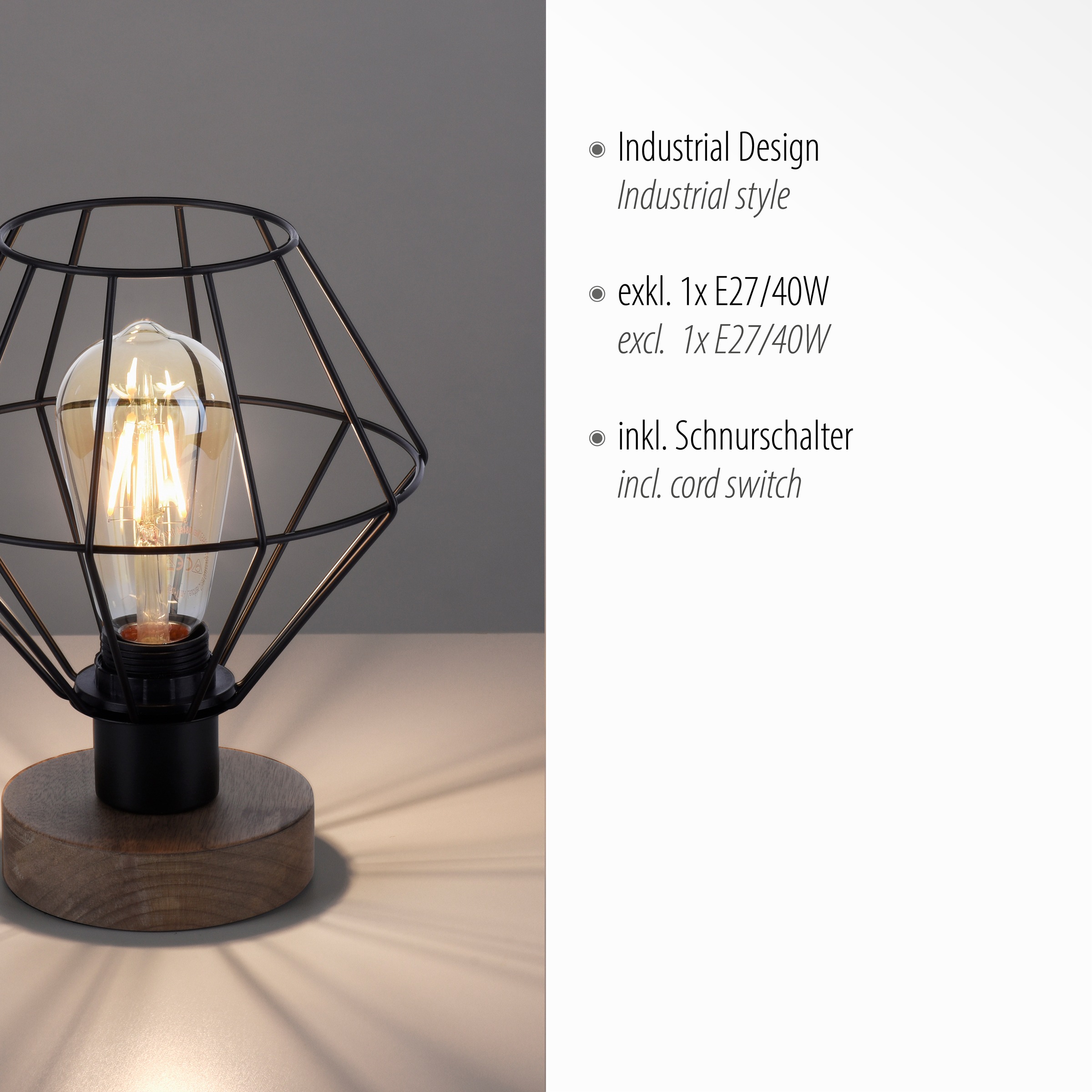 JUST LIGHT Tischleuchte »KASKA« E27 1 Stk. ExklusiveE27, Schalter, Schnurschalter