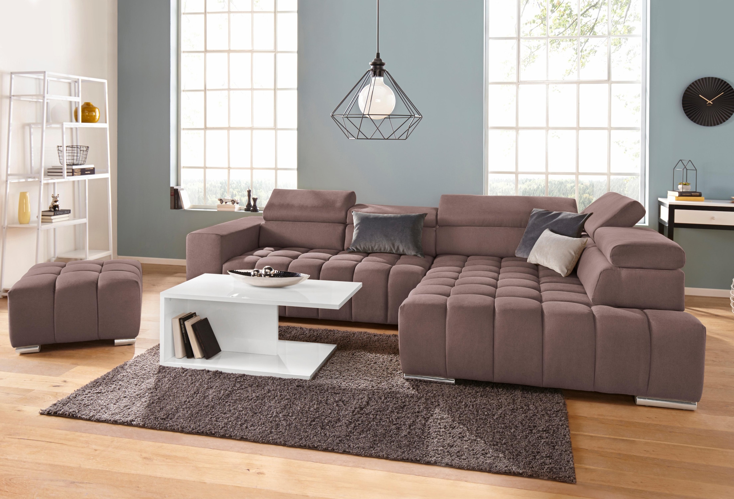 exxpo - sofa fashion Ecksofa »Elias, aktuelle Kreuzsteppung im Sitz, bequem, L-Form«, mit Kopf- bzw. Rückenverstellung, wahlweise mit Bettfunktion