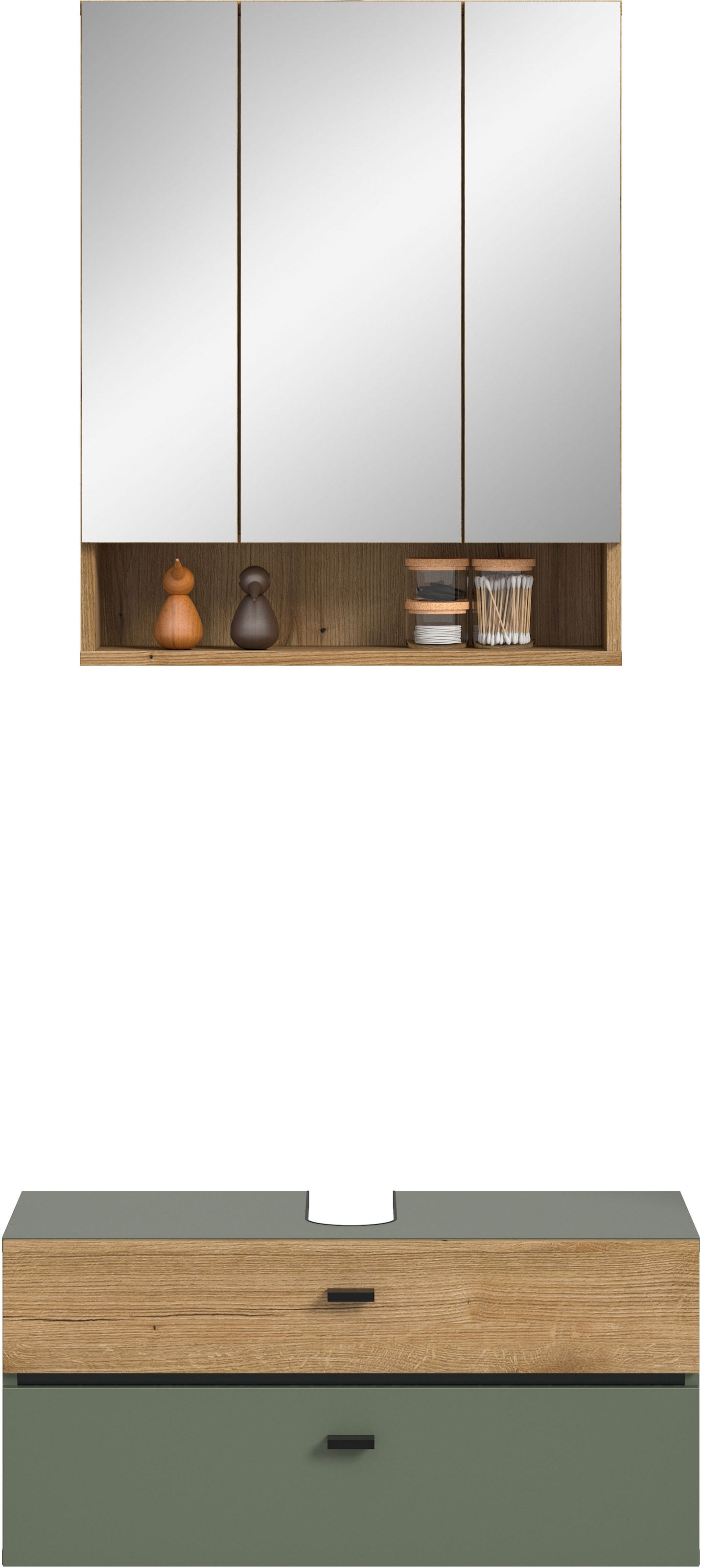 welltime Badmöbel-Set »VANN, 2-teilige moderne Badkombination« 1x Waschbeckenunterschrank, 1x Spiegelschrank, 2 Stk. tlg.