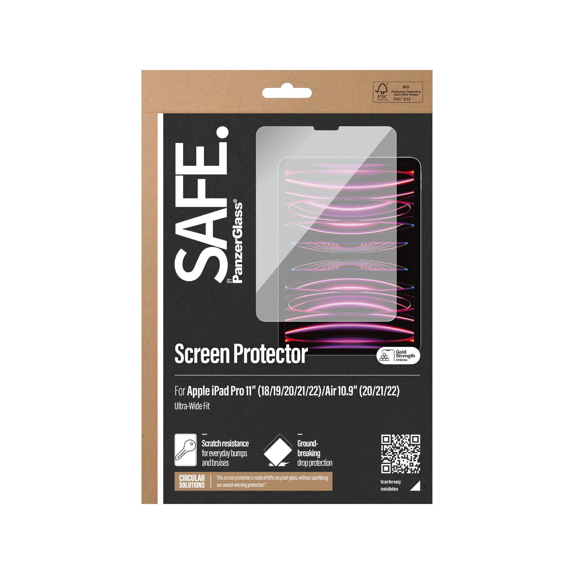 SAFE by PanzerGlass Displayschutzglas »Ultra-Wide Fit Screen Protection«, für Apple iPad Pro 11'' (18-22)-Apple iPad Air 10.9 (20-22), Displayschutzfolie, Schutzfolie, Bildschirmschutz, kratz- & stoßfest