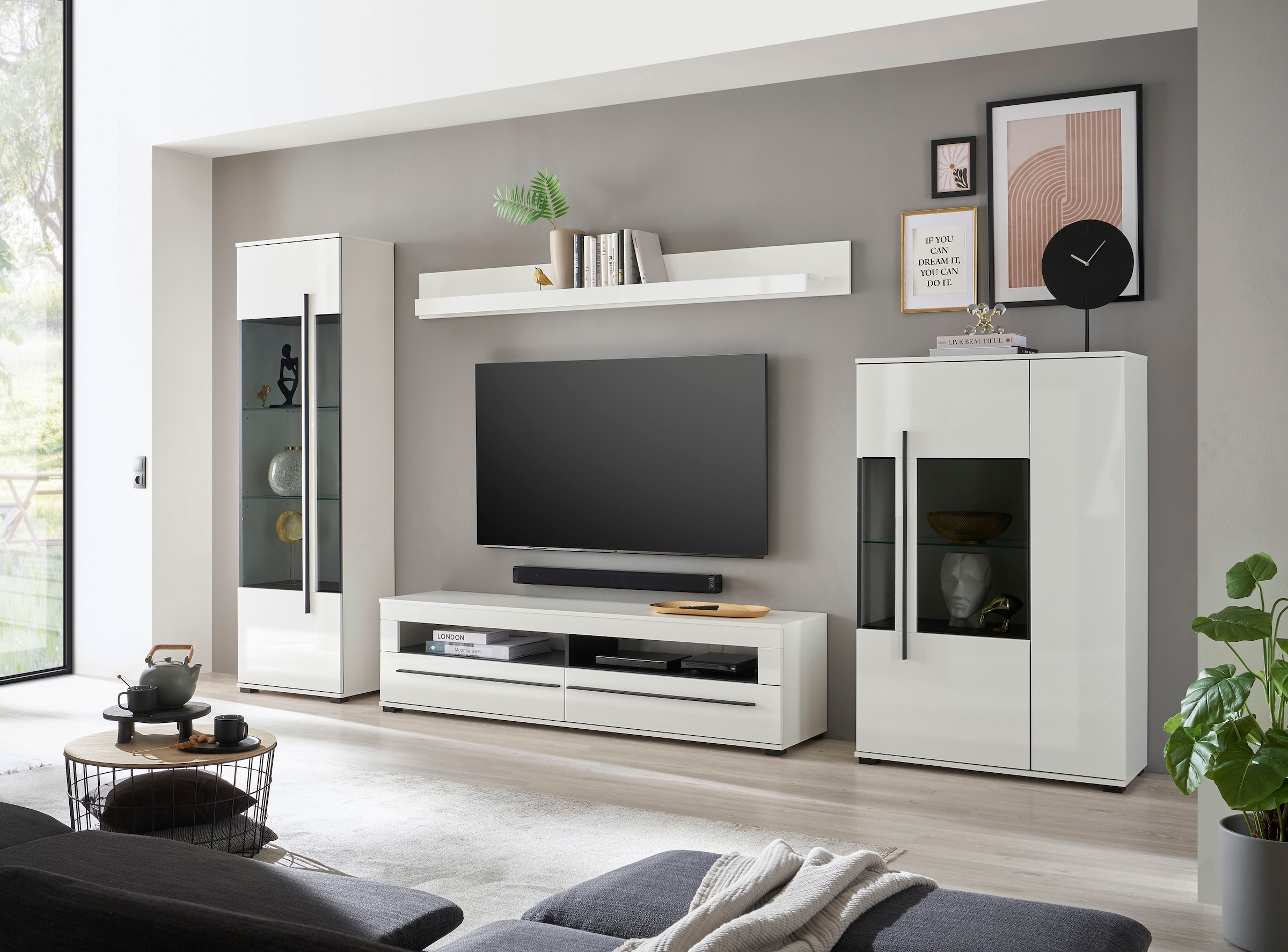 INOSIGN Wohnwand »Cantara, moderne Anbauwand, Wohnzimmer-Set, in Eiche Evoke oder Weiß«, (Set, 4 St.)