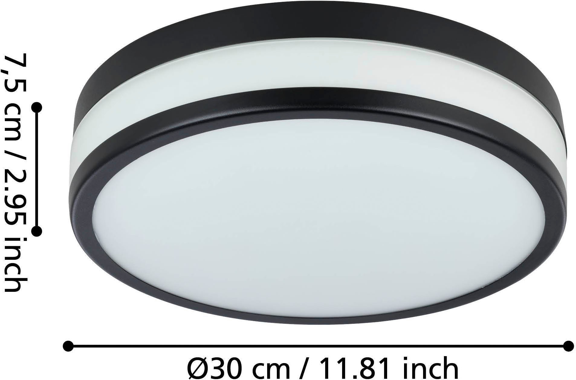 EGLO Deckenleuchte »LED Palermo Deckenlampe, Wohnzimmerlampe, Metall und Glas, IP44, Lampe« LED-Modul 1 Stk. Warmweiß Wand-/Deckenleuchte - H7,5 x Ø30 cm - schwarz - 3X5,7W inkl.