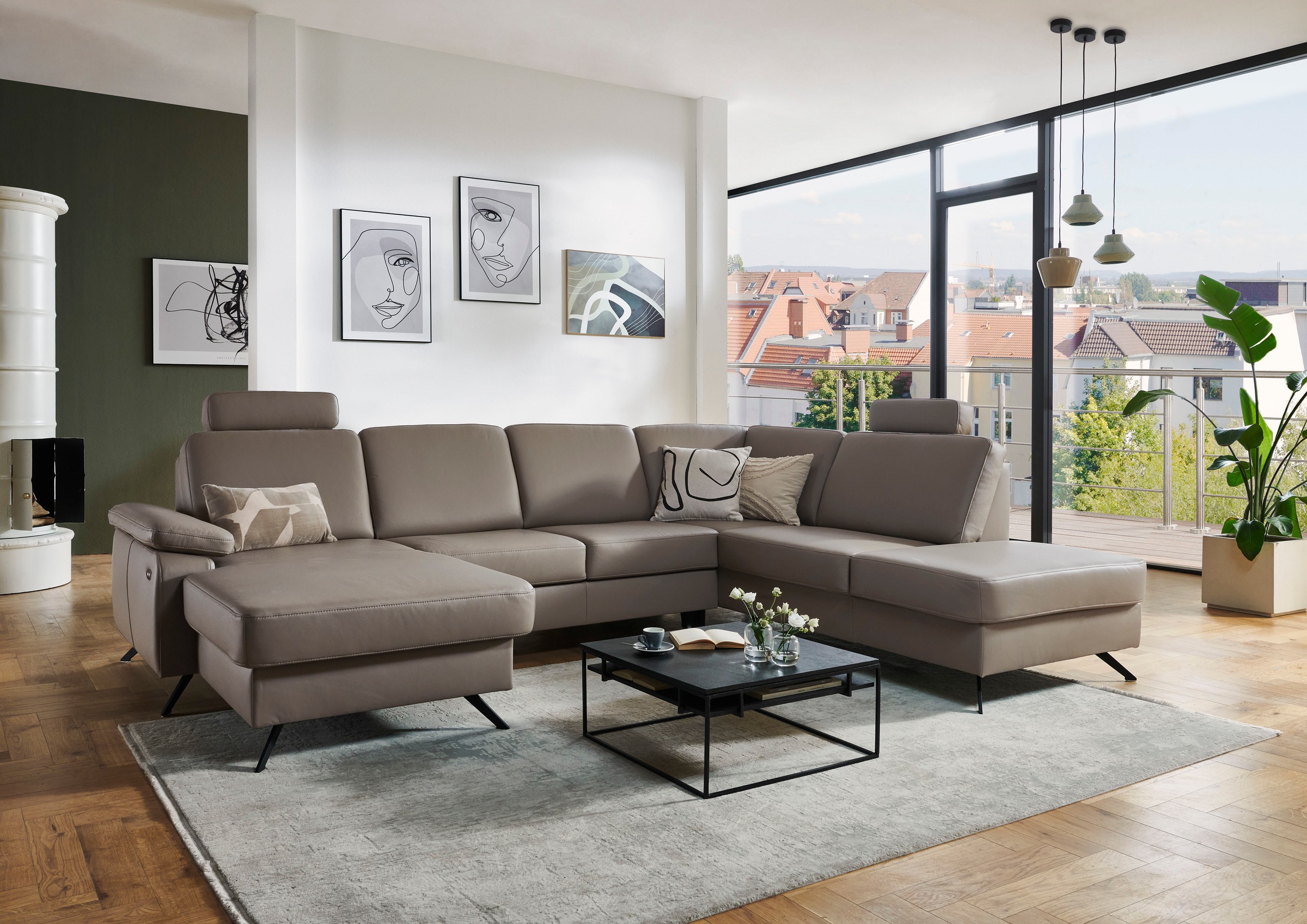 Die PlanBar Wohnlandschaft "PN-EM15047 U-Form, mit Kopfstützen", Echtleder, günstig online kaufen