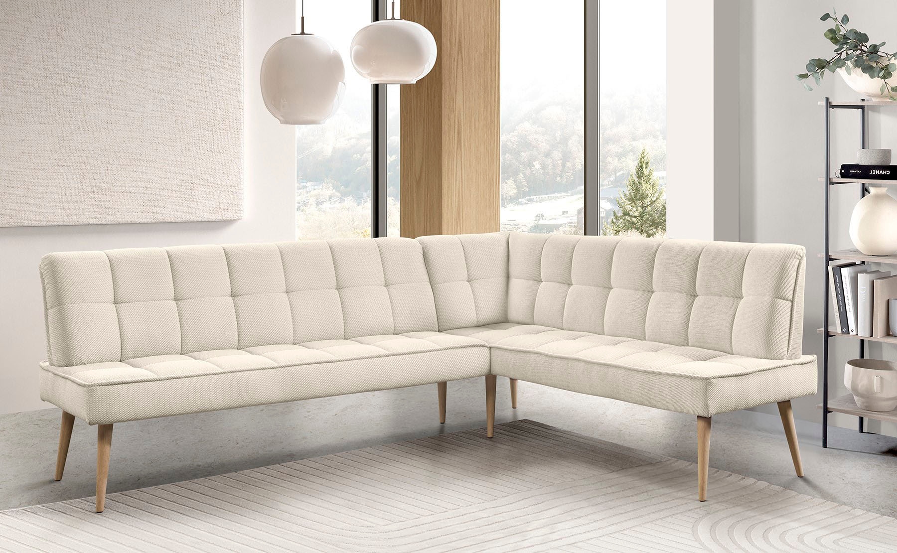 exxpo - sofa fashion Eckbank »Latte« moderne Sitz- und Rückensteppung, bequem und elegant, hoher Holzfuß