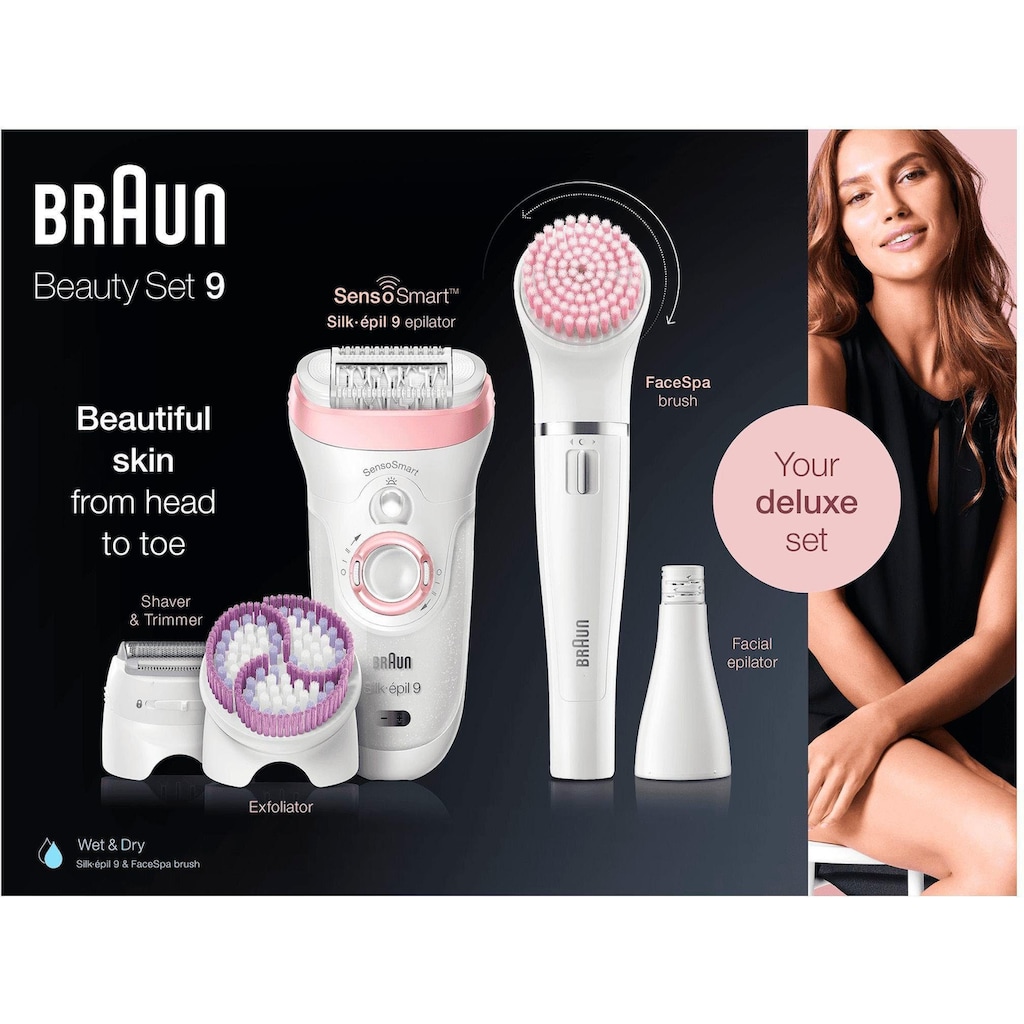 Braun Epilierer »Silk-épil 9 9-975 6-in-1«, Kabellose Wet&Dry Haarentfernung 6-in-1 Epilierer für Gesicht & Körper