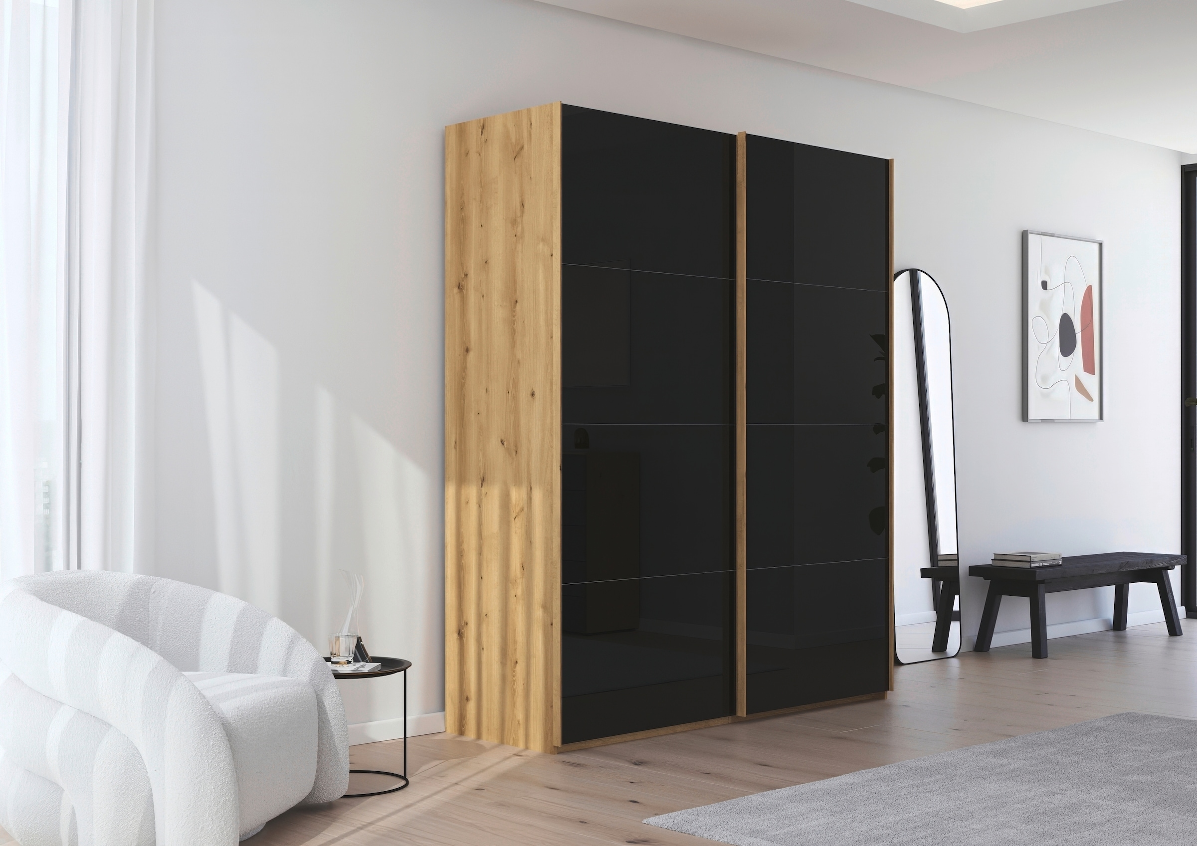 rauch Schwebetürenschrank »Kleiderschrank Schrank Garderobe Schlafzimmerschrank SCALE-FYRA«, edle viergeteilte Türen mit Glas-Front viele Farben MADE IN GERMANY
