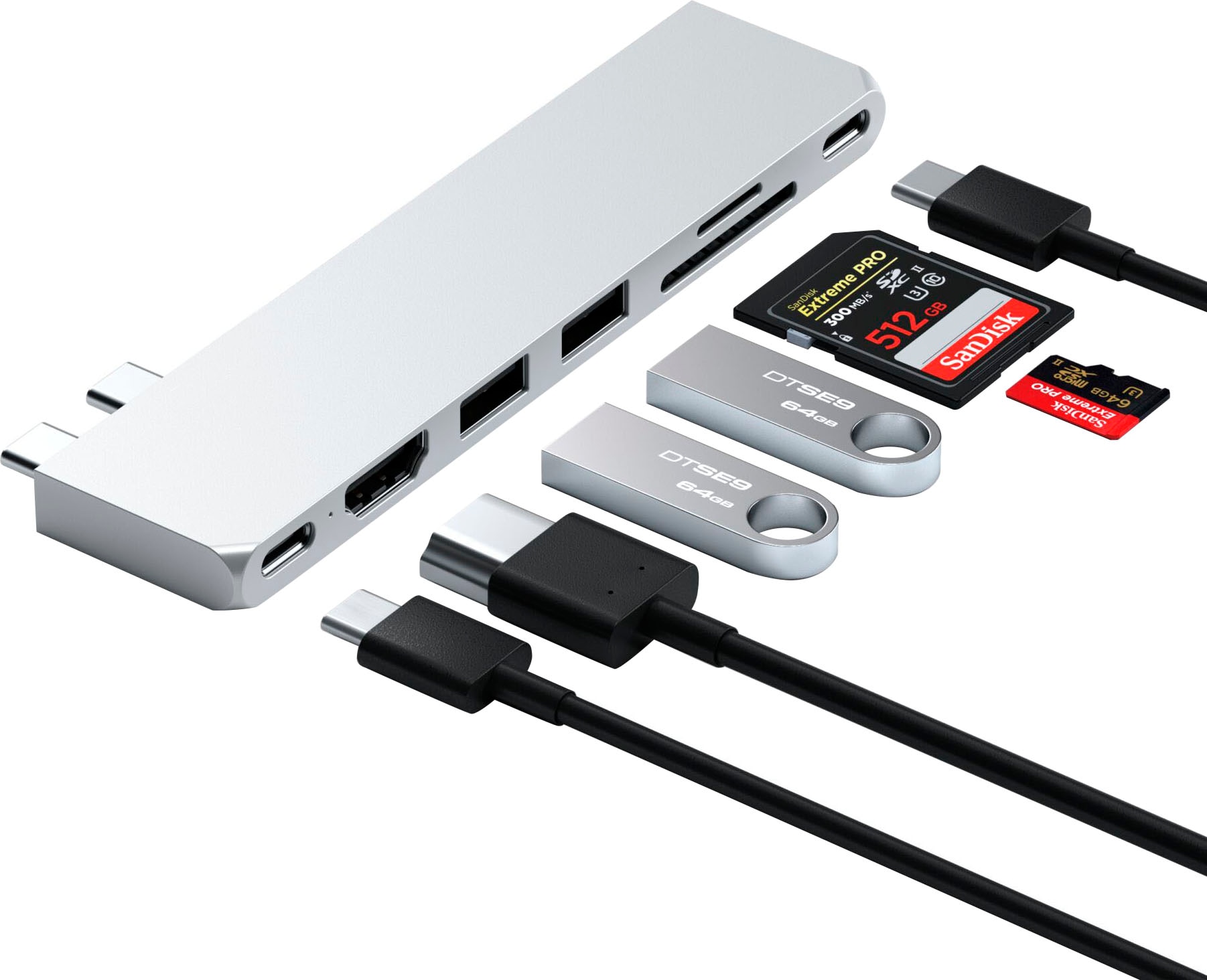 Satechi Laptop-Adapter »USB-C Pro Hub Slim Adapter«, USB-C zu USB Typ A-USB Typ C-USB 4.0-HDMI-SD-Card-MicroSD-Card