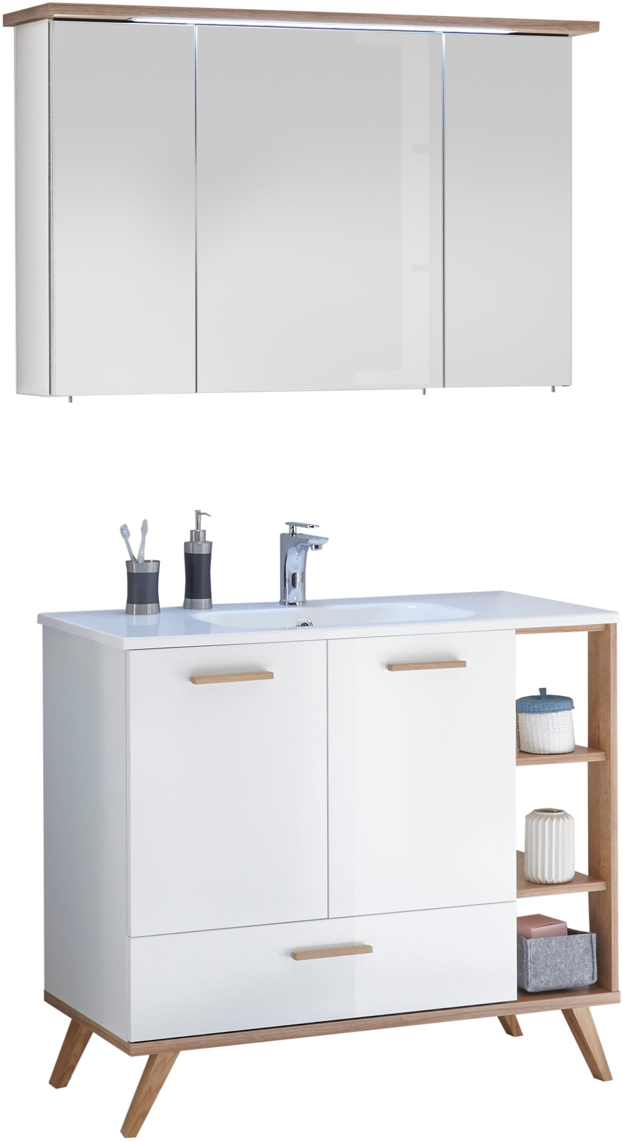 Saphir Badmöbel-Set »Quickset Mineralmarmor-Waschtisch mit LED-Spiegelschra günstig online kaufen