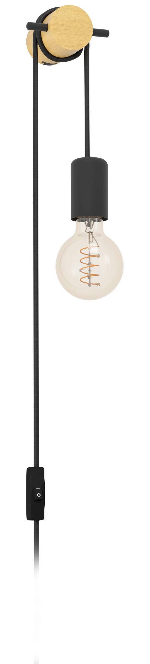 EGLO Wandleuchte »Buddon Wandlampe Vintage, Natur, E27, Metall und Holz, Wohnzimmerlampe« E27 1 Stk. Wand-/Deckenleuchte - L5,5 x H260 x AL8 cm - braun, schwarz