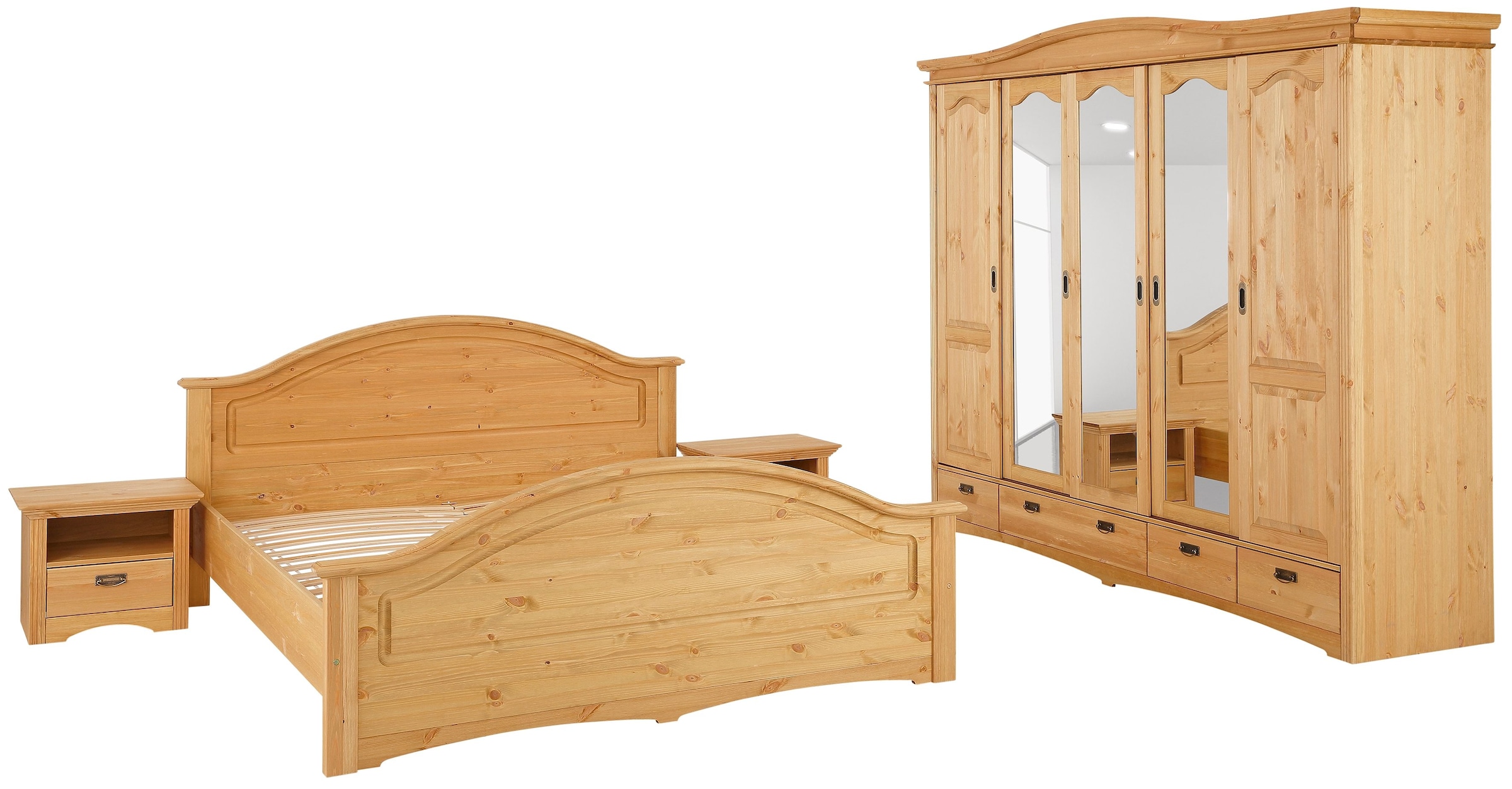 Home affaire Schlafzimmer-Set »Konrad«, (Set, 5 St.), mit 5-trg.  Kleiderschrank, Bett 180/200 cm und 2 Nachttischen jetzt im %Sale | Spiegel