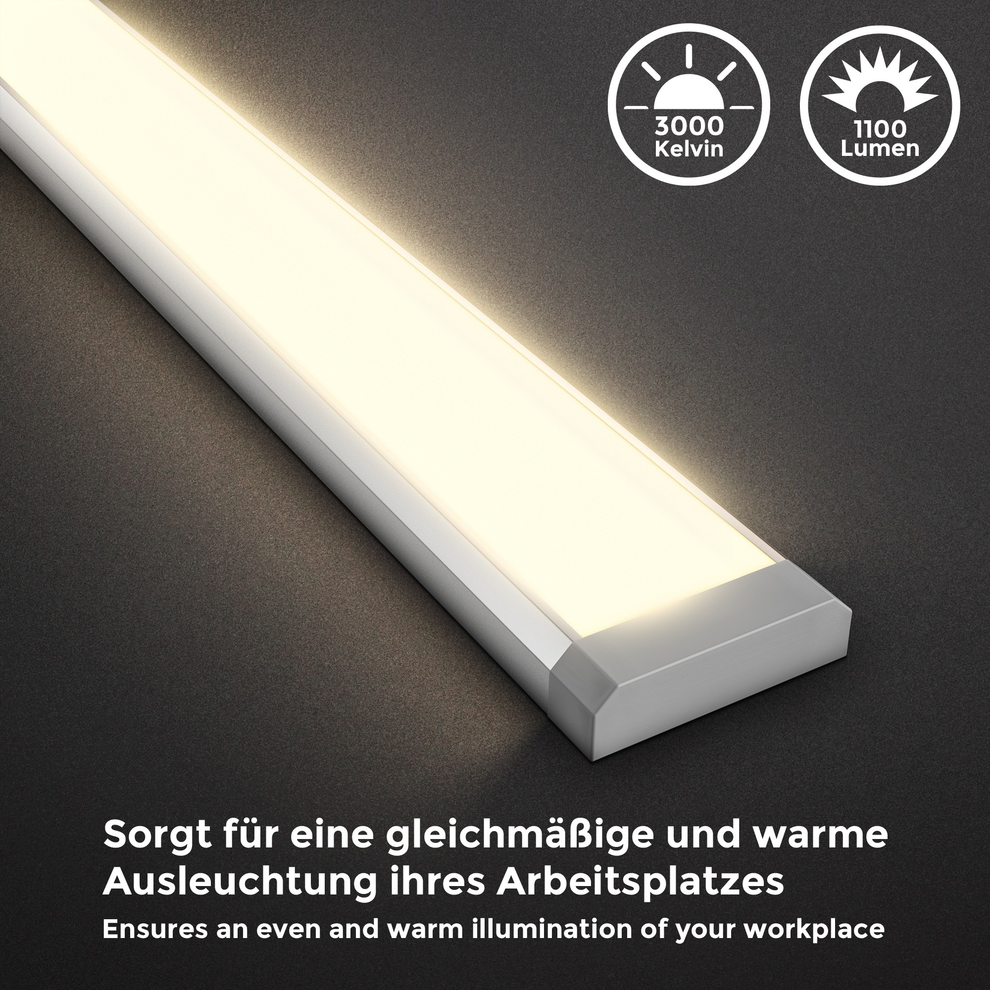 B.K.Licht LED Unterbauleuchte »BKL1468 LED Leiste mit Ein-Ausschalter«, 1 flammig, Leuchtmittel LED-Modul | LED fest integriert, Unterbauleuchte, 3.000K, 1.100Lm, 57,5x4,9x1,3 cm, Titanfarbig
