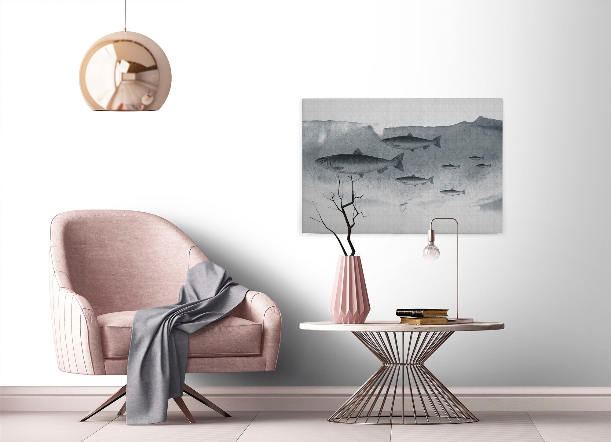 A.S. Création Leinwandbild »into the blue 3« Kunst | Tiere 1 Stk. tlg. Keilrahmen Unterwasser Welt Fische Grau Leinwand-Bild Wohnzimmer Wand