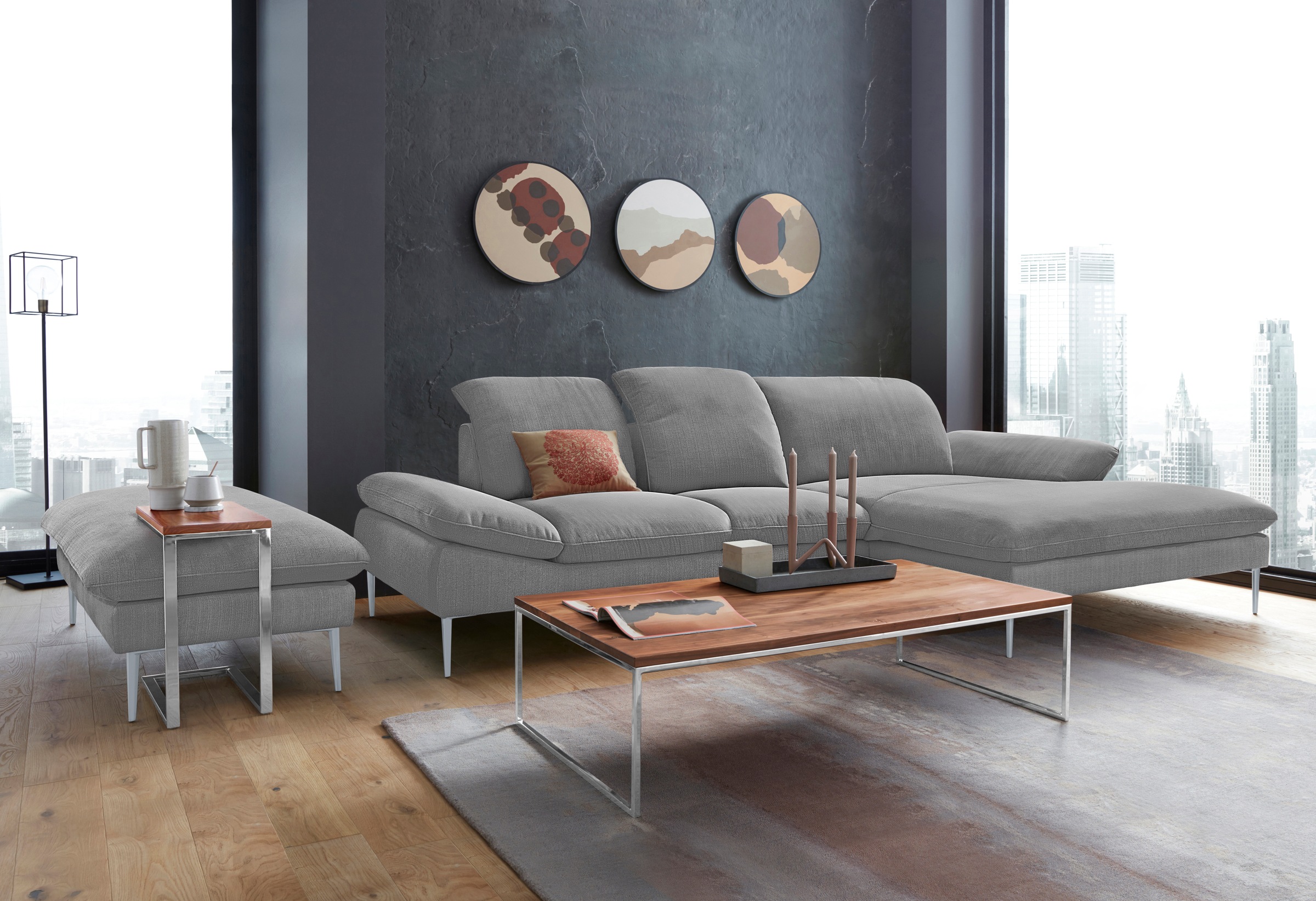 W.SCHILLIG Ecksofa »enjoy&MORE, Designsofa, elegant und bequem, L-Form«, mit Sitztiefenverstellung, Füße silber matt, Breite 310 cm