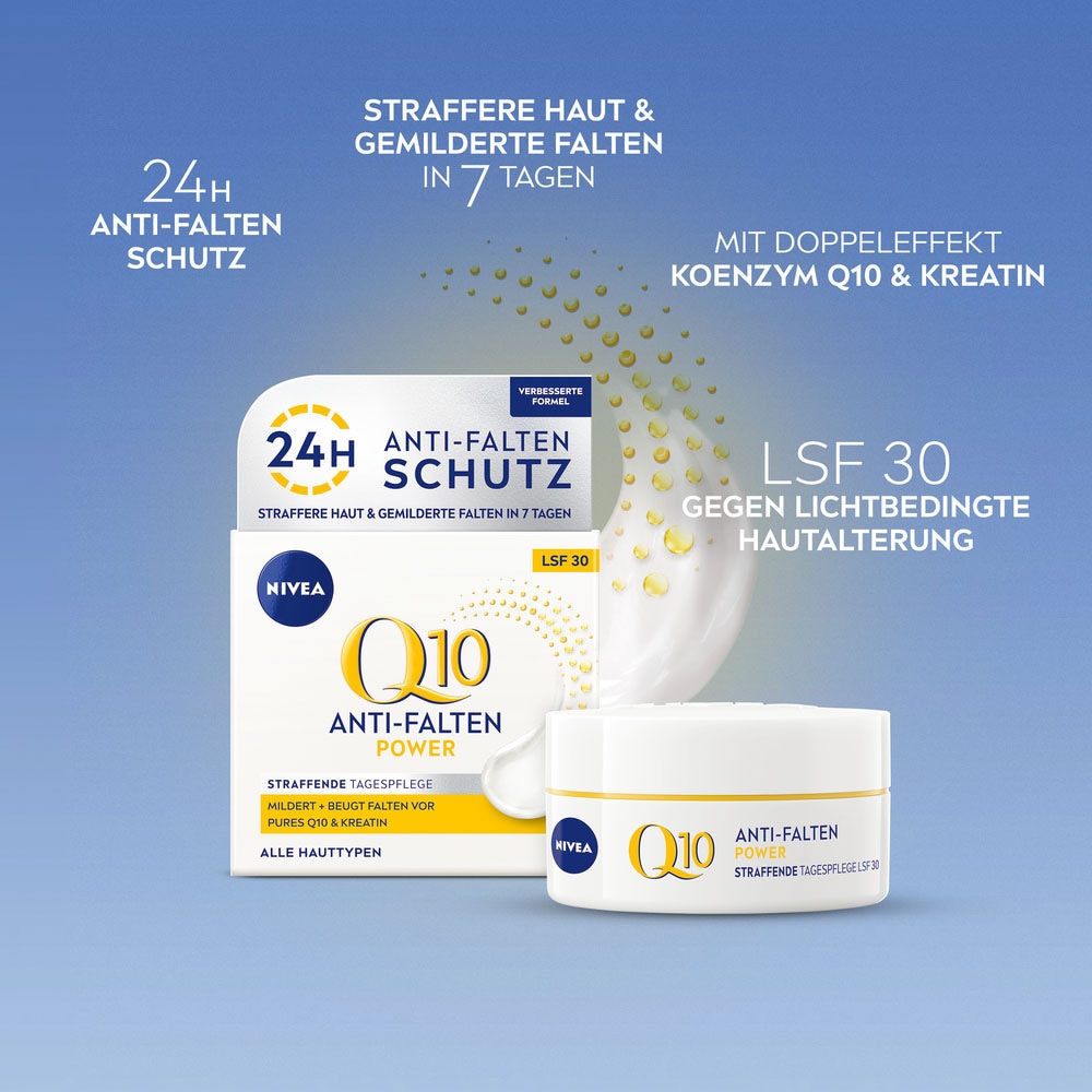 Nivea Pflege-Set »Q10 Anti-Falten Dual Action Serum + Q10 Tagespflege LSF 30«, (2 tlg.), Wirksamer in Kombination, mildert selbst tiefe Falten, LSF 30.
