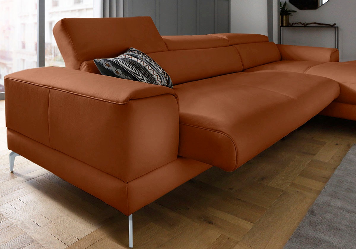 W.SCHILLIG Ecksofa »piedroo, Designsofa mit tollem Sitzkomfort, bequem und elegant, L-Form«, Kopfteilverstellung, wahlweise mit Sitztiefenverstellung, Breite 343cm