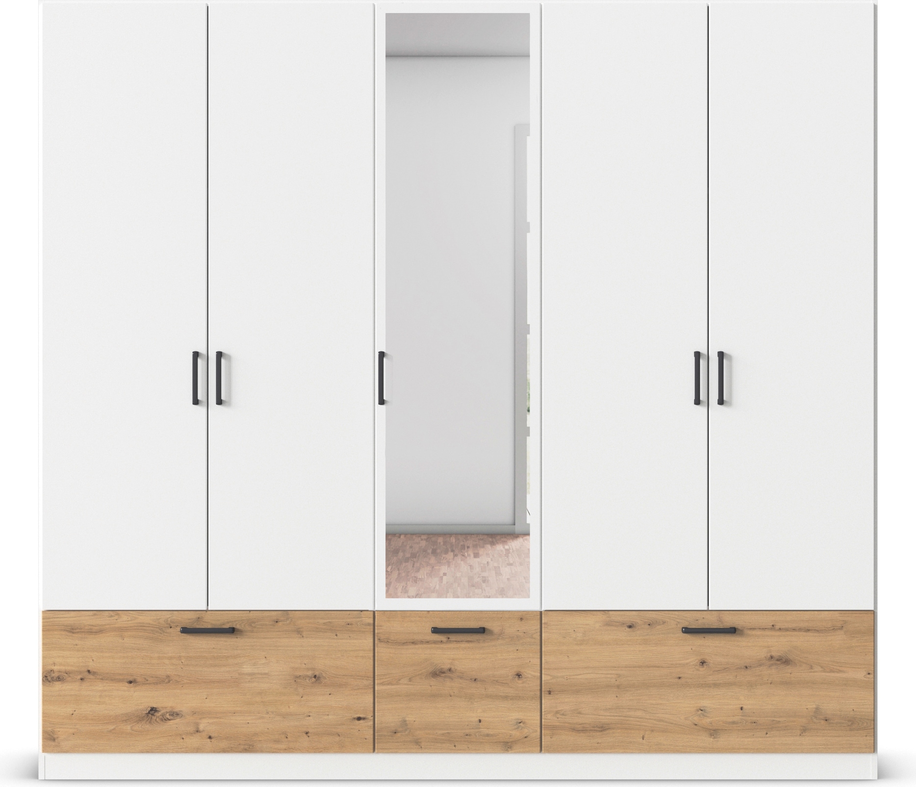 rauch Drehtürenschrank »Kleiderschrank Schrank Garderobe Wäscheschrank BARI mit Spiegel«, mit Schubkästen und modernem Griff in Graumetallic MADE IN GERMANY