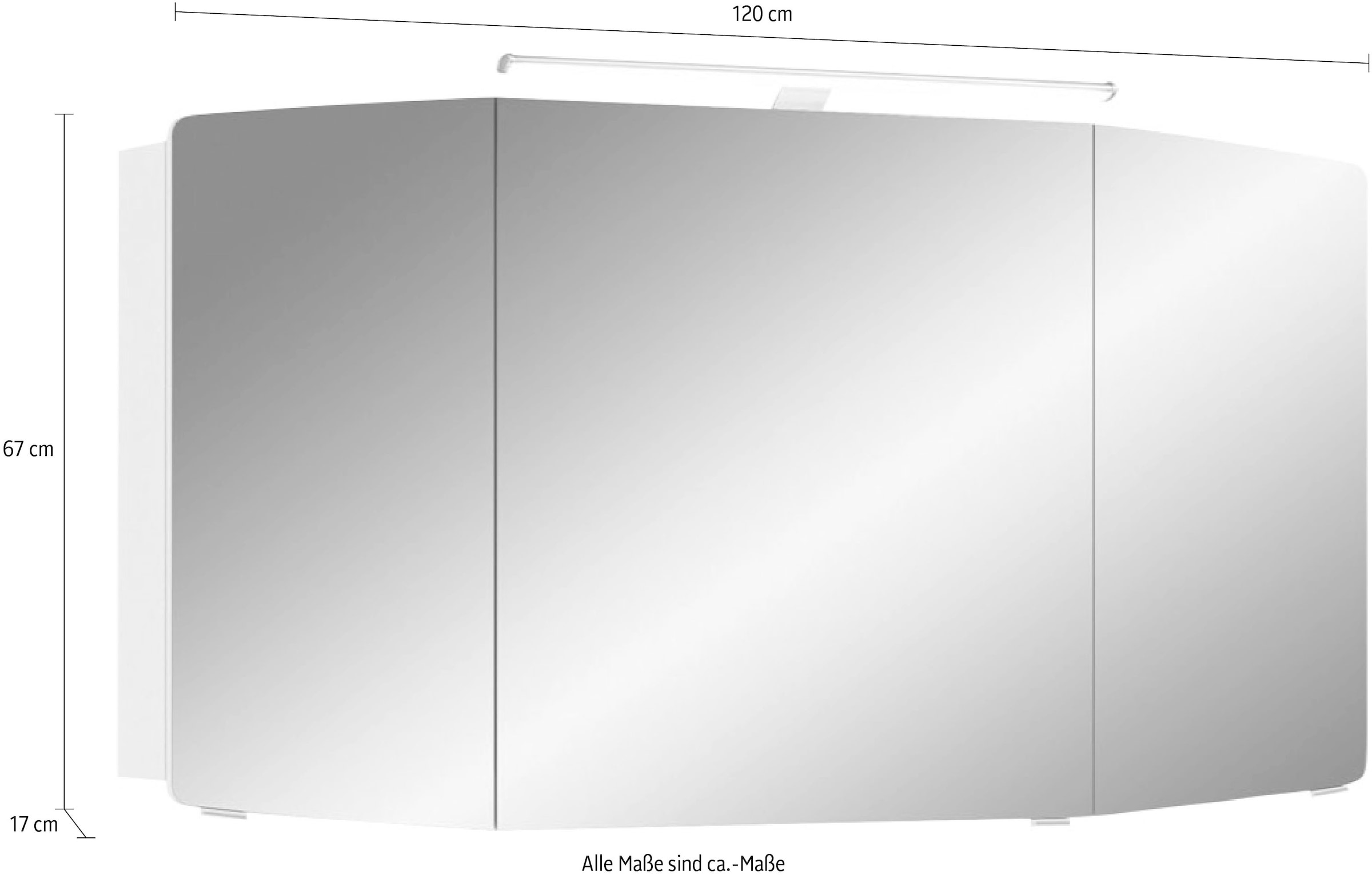 Saphir Spiegelschrank »Cassca Sprint Badschrank, 3 Spiegeltüren, 6 Einlegeböden, 120 cm breit«, inkl. LED-Beleuchtung, Türdämpfer, Schalter-/Steckdosenkombination