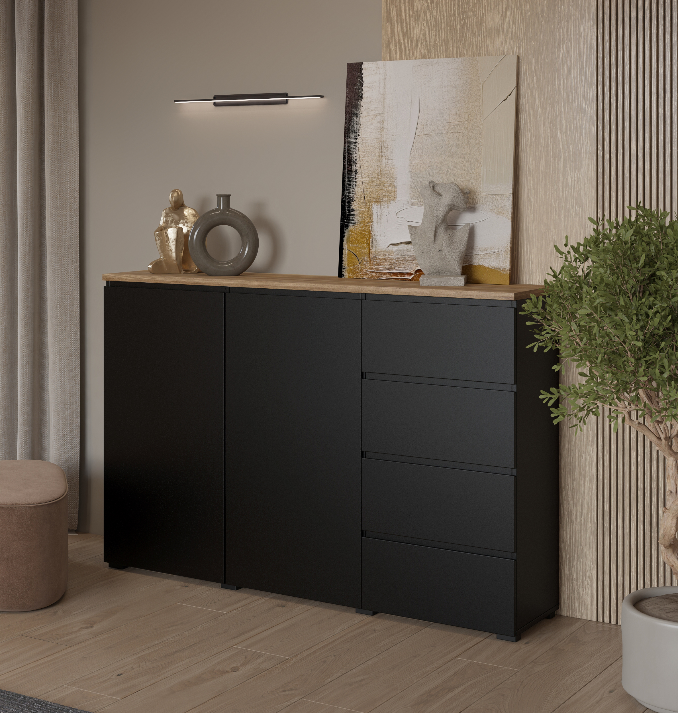 OTTO home Highboard »Modo, Breite 150 cm, moderne grifflose Kommode 2Türen/4 SK« Schubladenkommode mit viel Stauraum, Einlegeböden verstellbar