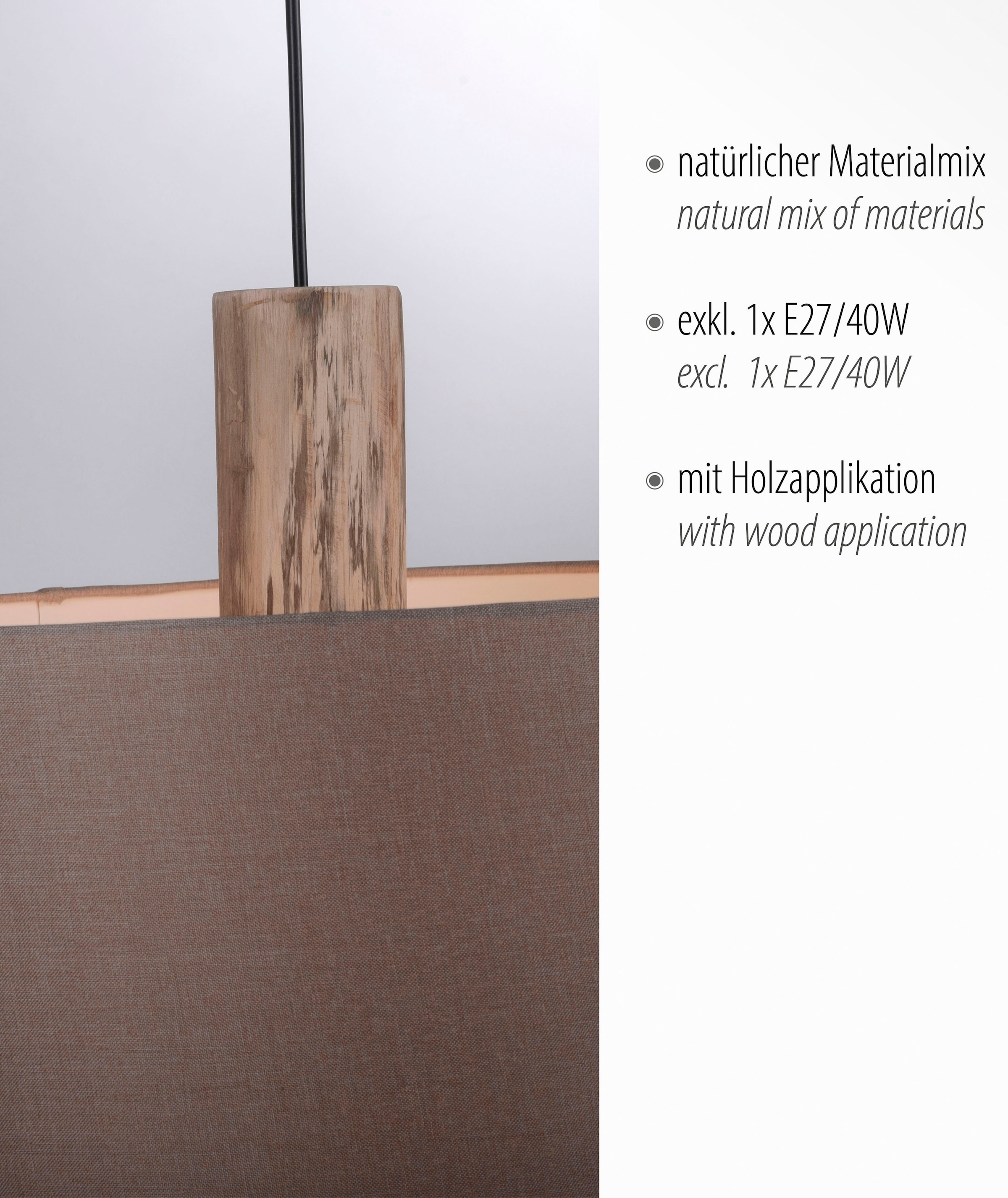 JUST LIGHT Pendelleuchte »LINEN« E27 1 Stk. ExklusiveE27