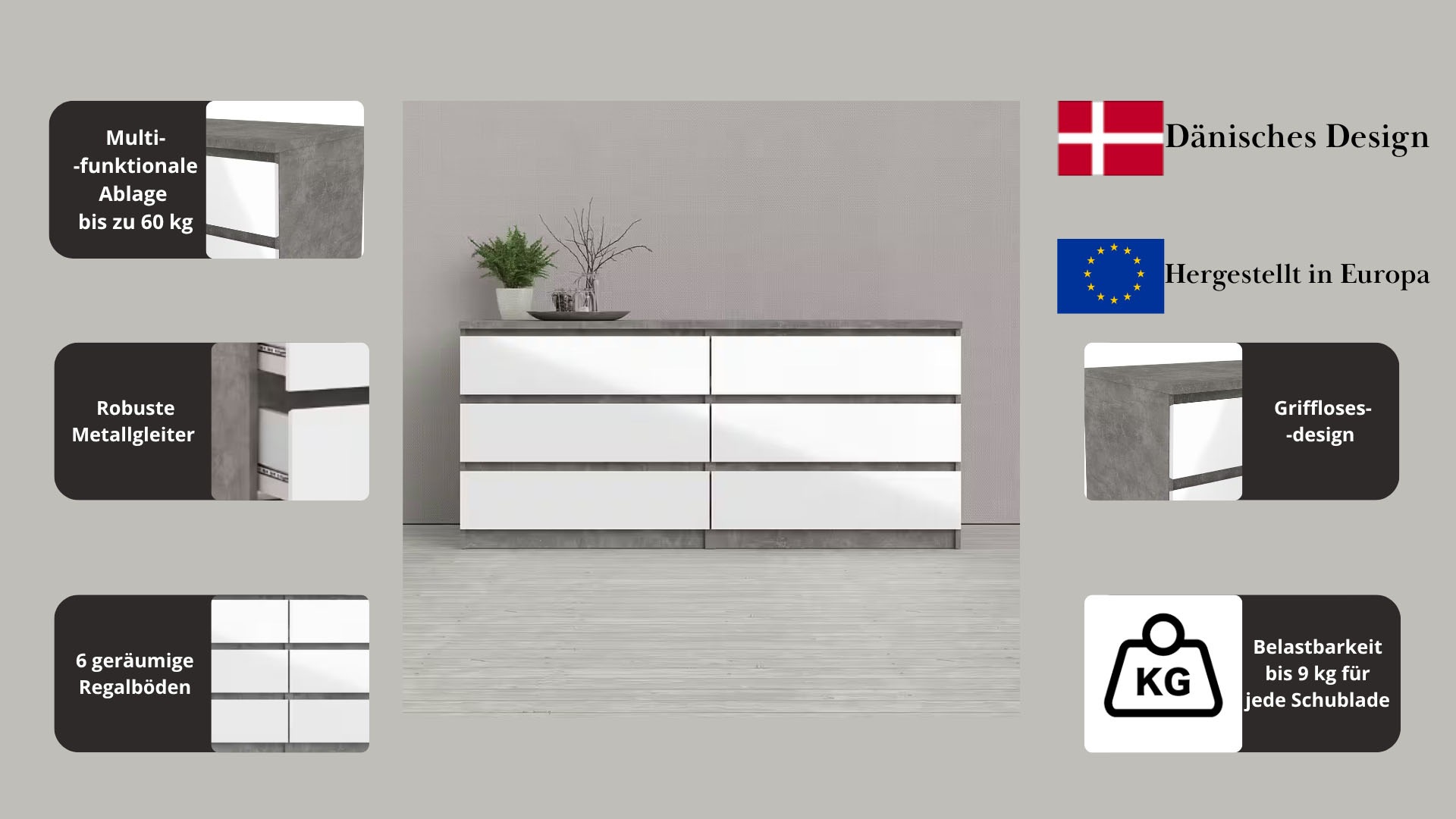 INOSIGN Kommode »Naia, Aufbewahrung, 6 Schubladen, Hochglanz-Optik, grifflo günstig online kaufen