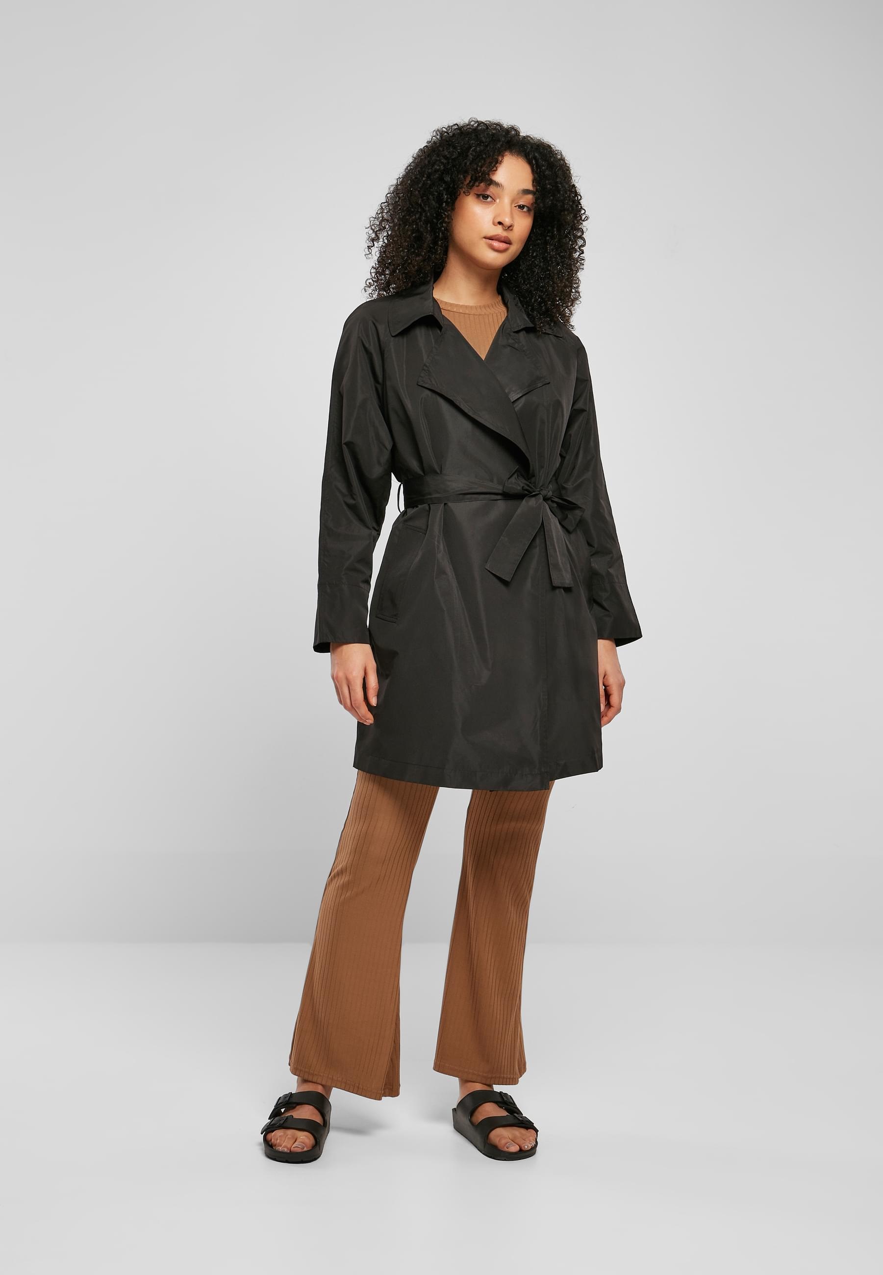URBAN CLASSICS Winterjacke »Urban Classics Damen Ladies Crinkle Nylon Minimal Trench Coat« 1 Stk. tlg. ohne Kapuze
