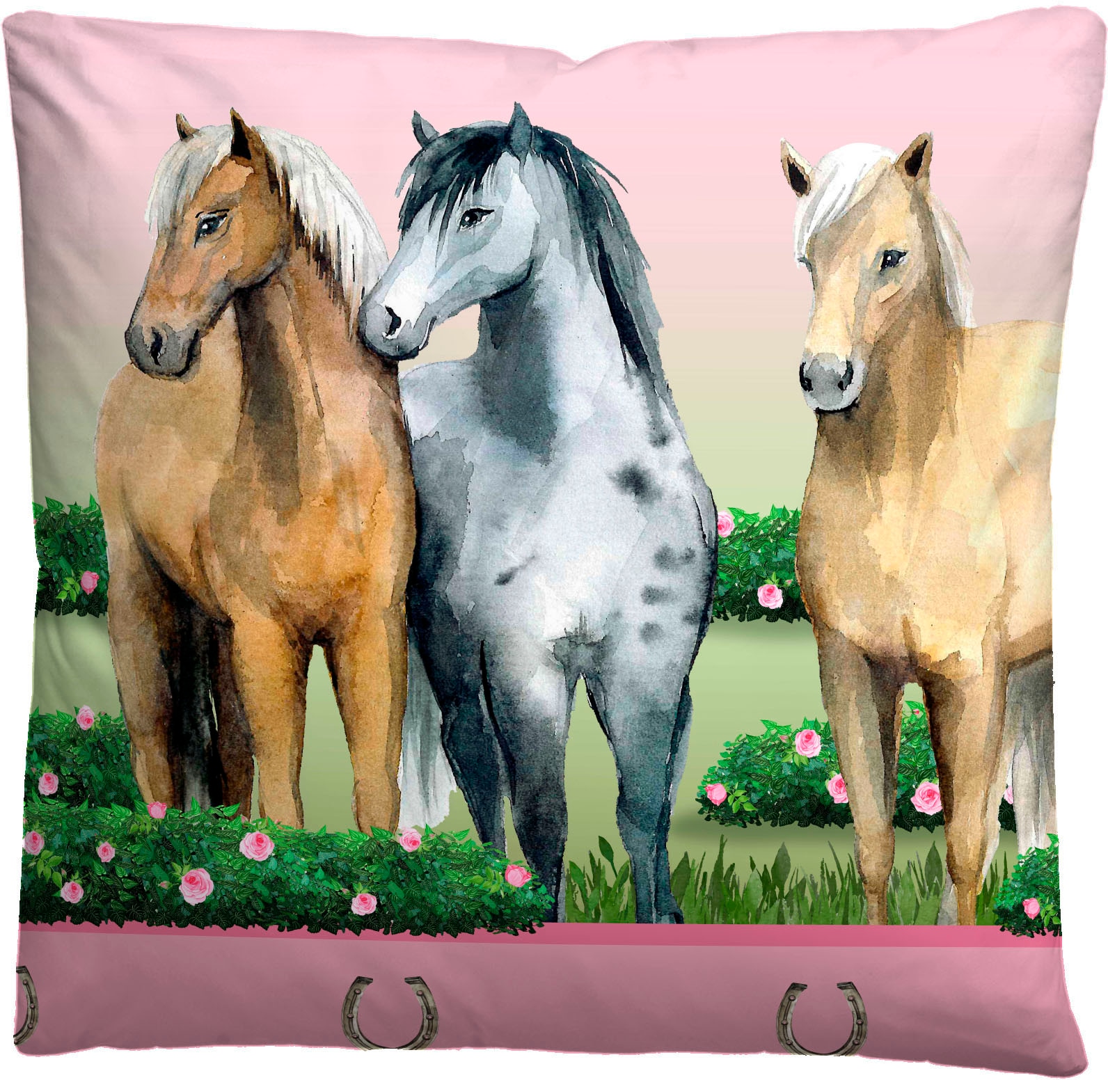 Biberna Kinderbettwäsche »Pferde«, 135/200+80/80 cm, atmungsaktiv, 100% Baumwolle, Reißverschluss