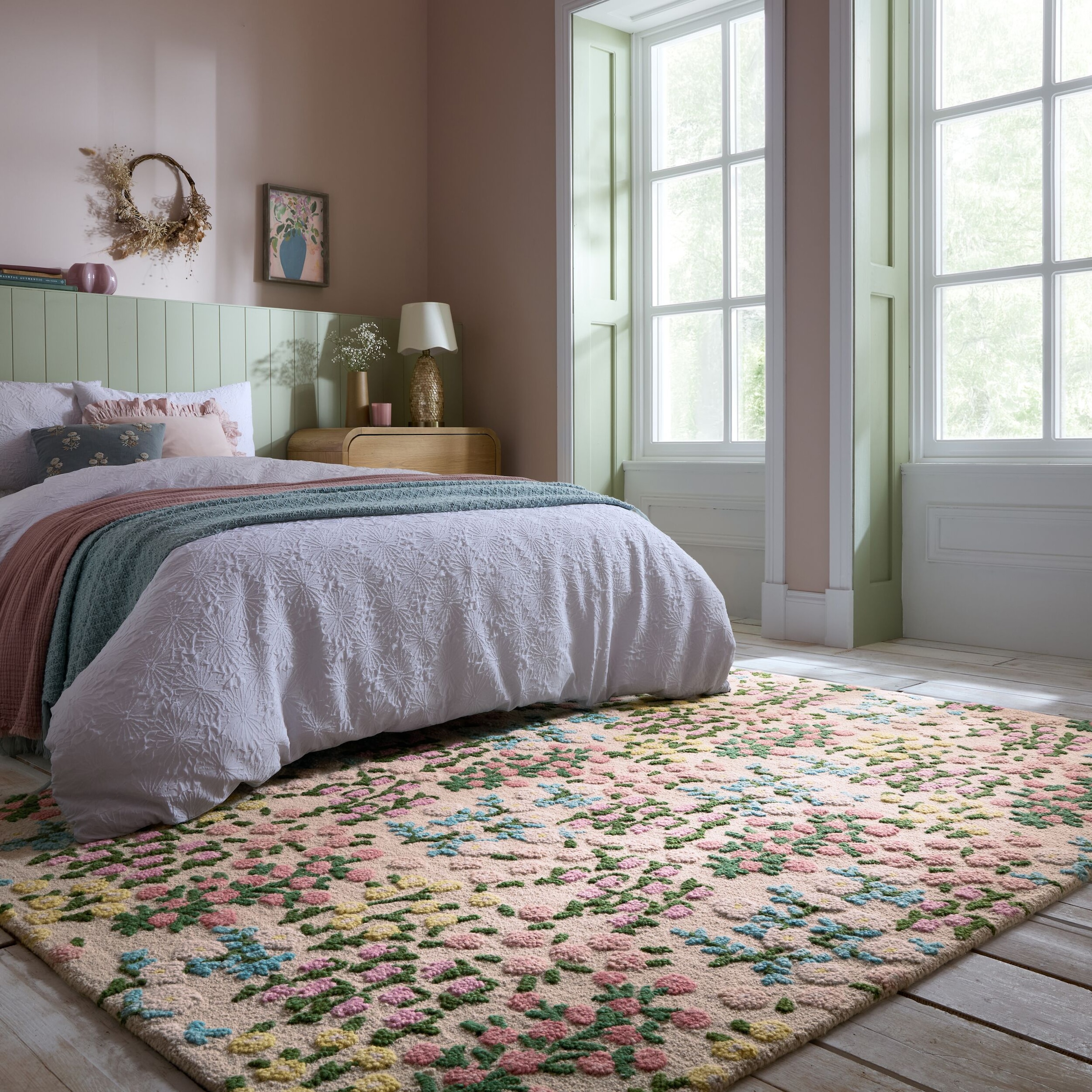 FLAIR RUGS Wollteppich »Emilia Floral«, rechteckig, 9 mm Höhe, Hoch-Tief-St günstig online kaufen