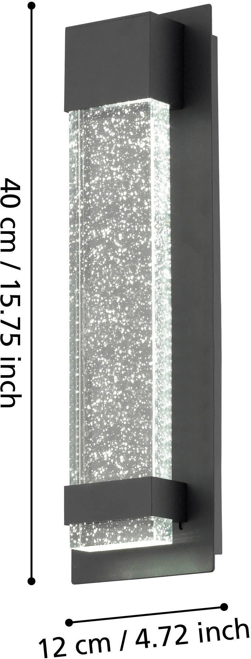 EGLO Wandleuchte »Villagrazia Wandlampe, Außeneleuchte aus Alu und Glas, IP44, Lampe« LED-Modul 1 Stk. Warmweiß Wand-/Deckenleuchte - L12 x H40 x AL7 cm - schwarz - 2X3,3W inkl.