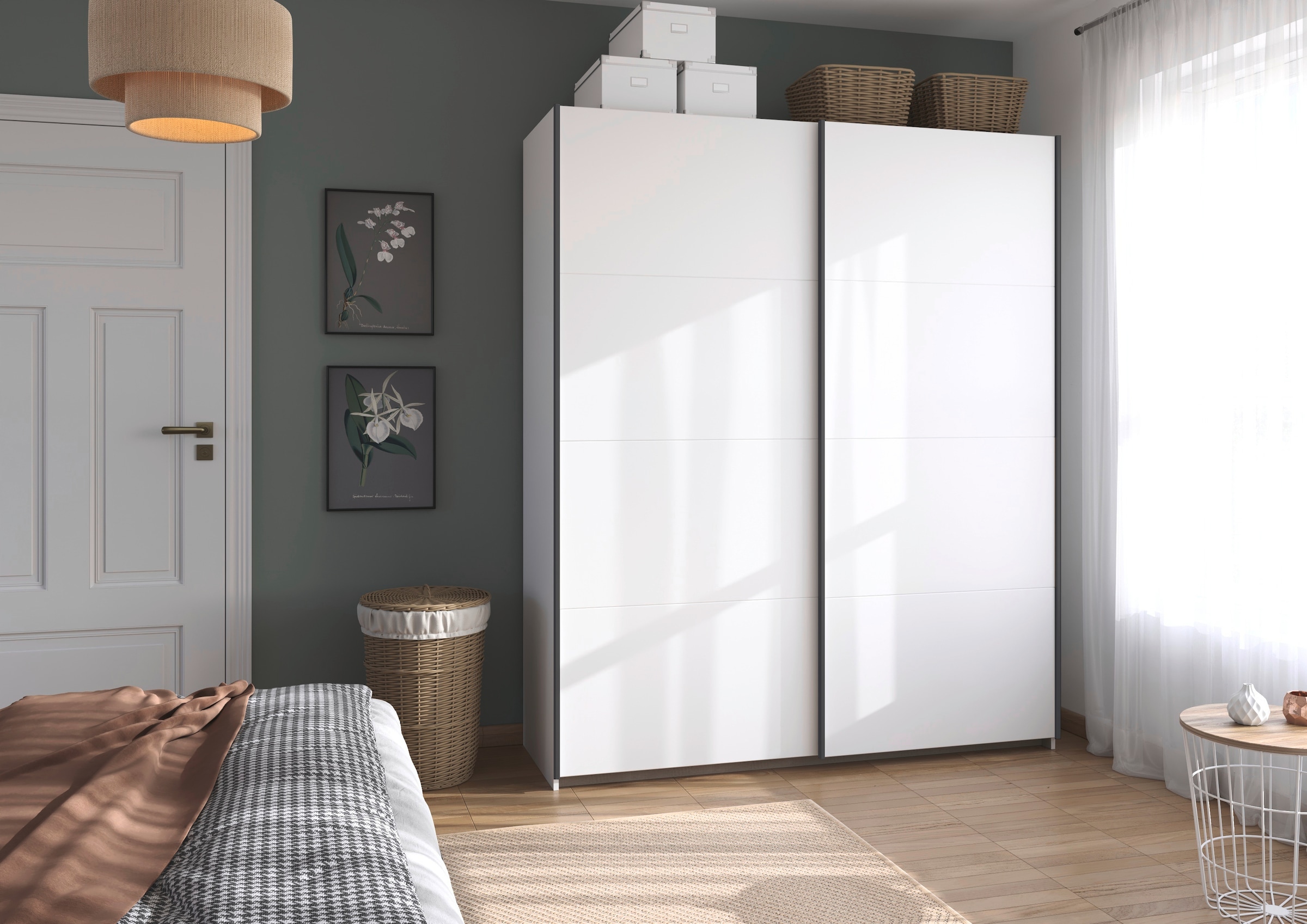 rauch Schwebetürenschrank »Kleiderschrank Schrank Garderobe Schlafzimmerschrank OXFORD«, (in 3 verschiedenen Ausstattungen BASIC/CLASSIC/PREMIUM), mit Griffleisten aus Metall, auch für kleinere Räume MADE IN GERMANY